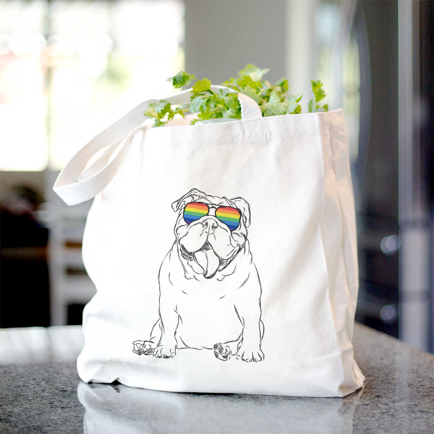 English Bulldog Print Cotton Canvas Tote Bag