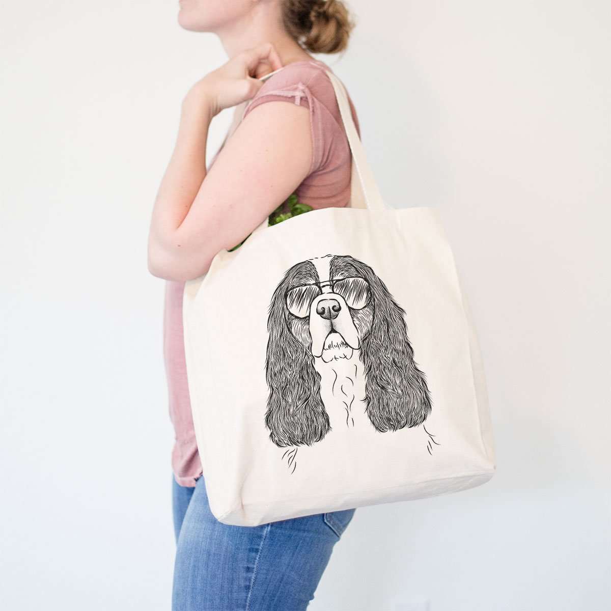 Cavalier King Charles Spaniel Tote Bag - Beige Color Canvas Carryall