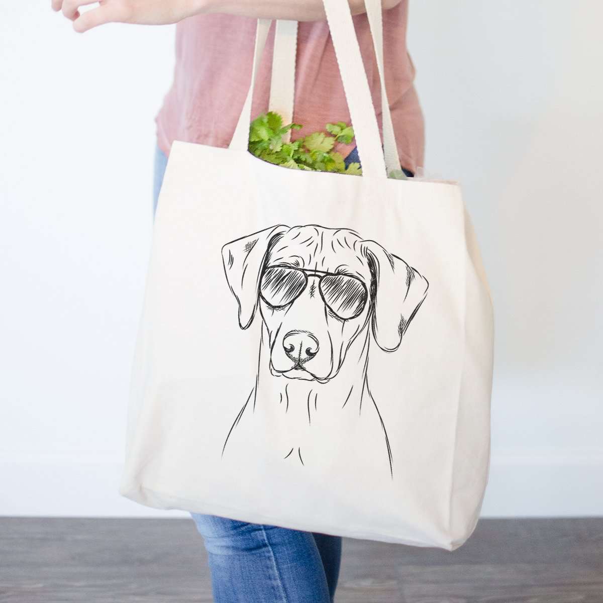 Rhodesian Ridgeback Print Cotton Tote Bag - Beige