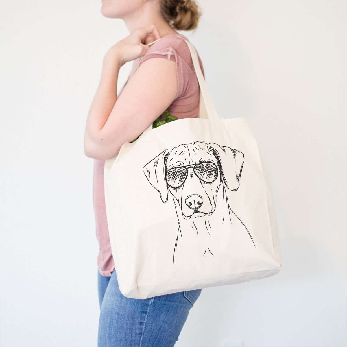 Rhodesian Ridgeback Print Cotton Tote Bag - Beige
