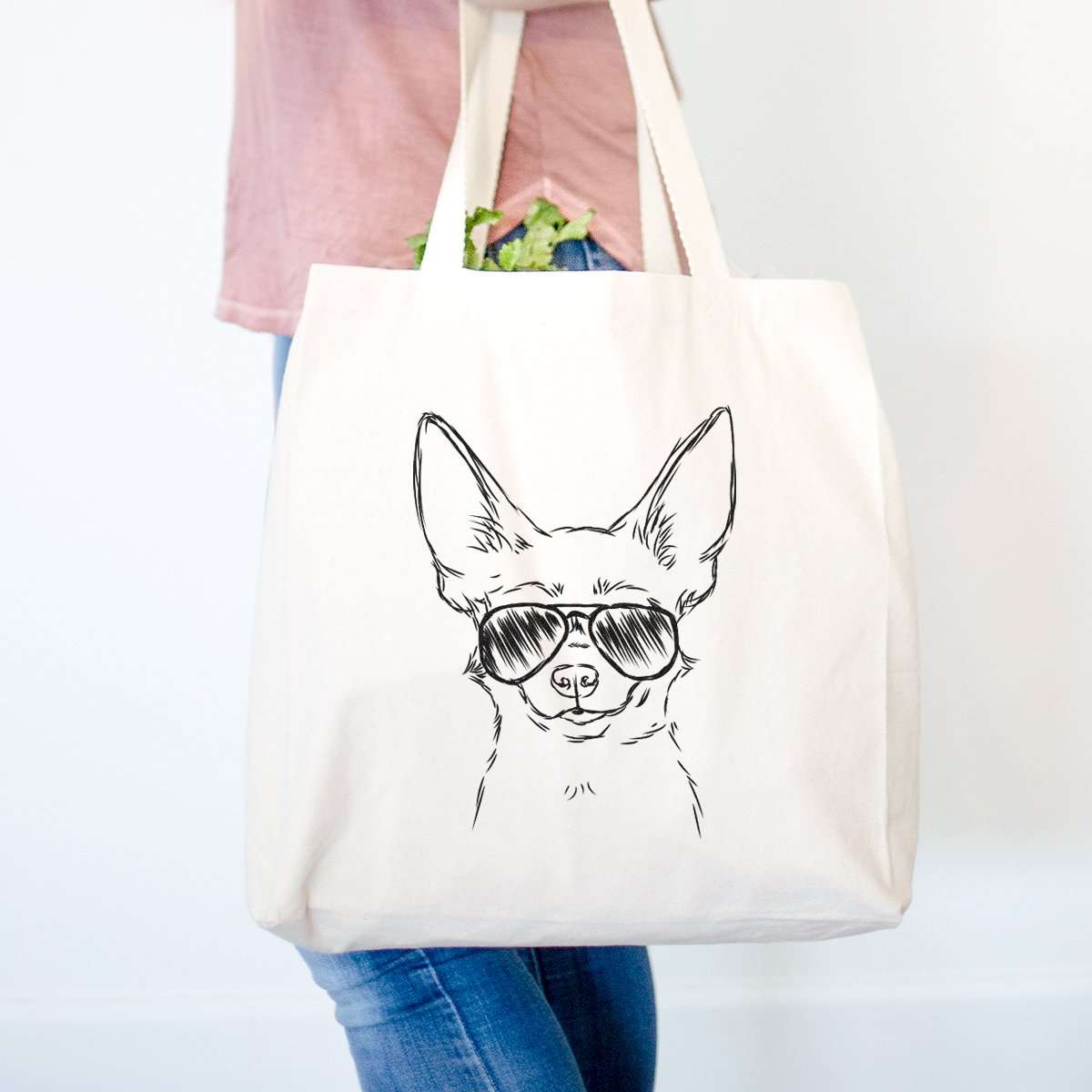 Chihuahua Aviator Beige Canvas Tote Bag