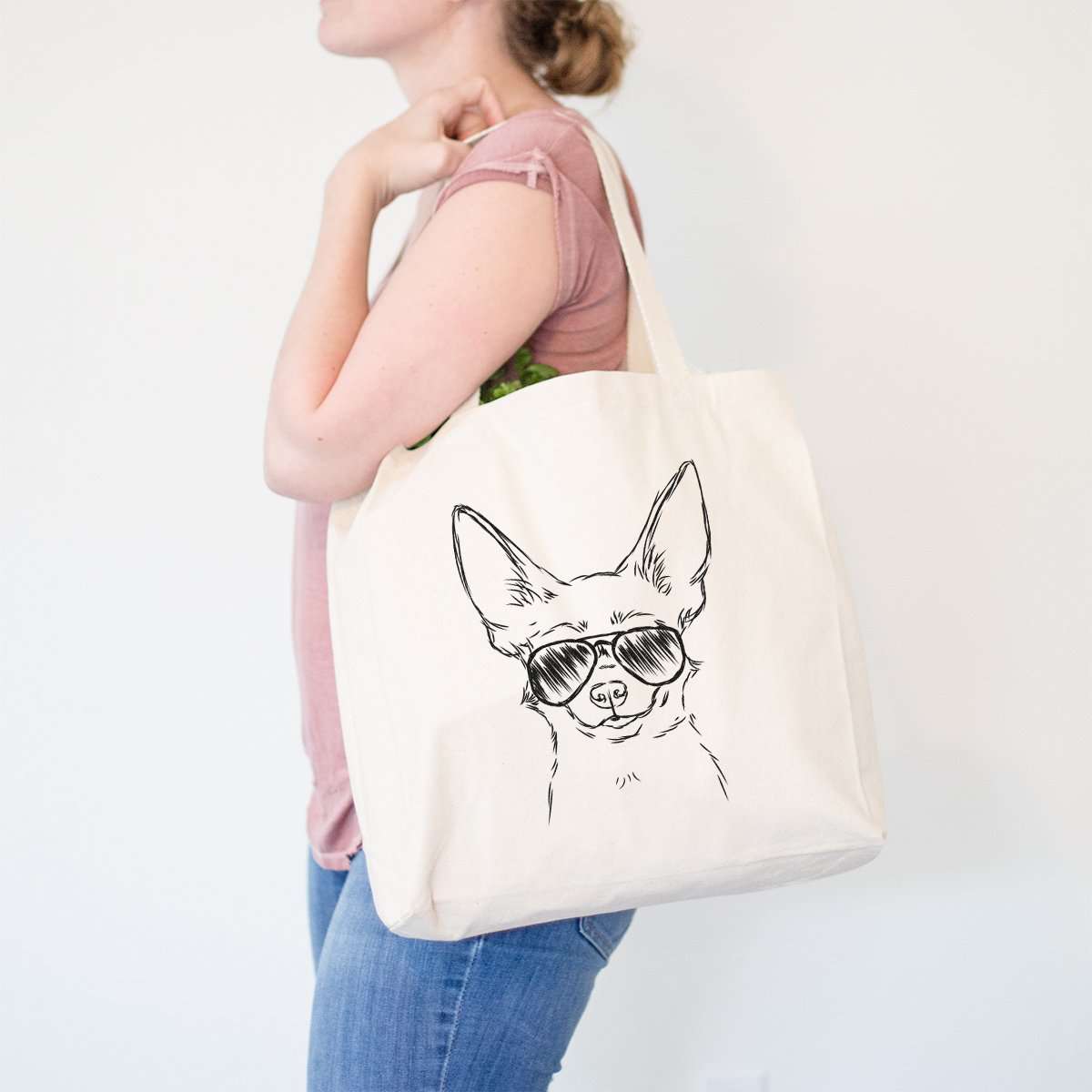 Chihuahua Aviator Beige Canvas Tote Bag