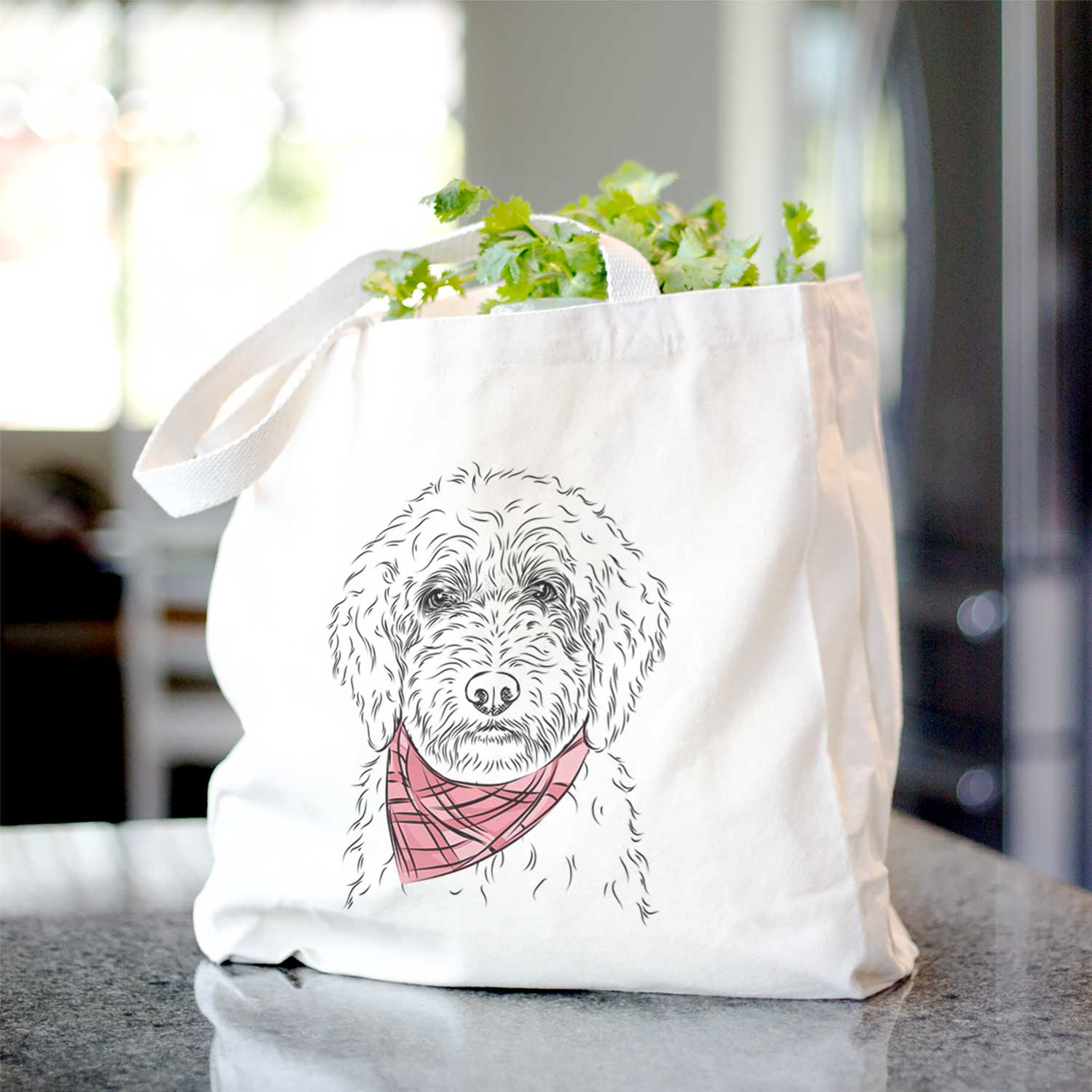 Labradoodle Print Cotton Tote Bag Beige - Eco-Friendly Reusable Shopping Bag