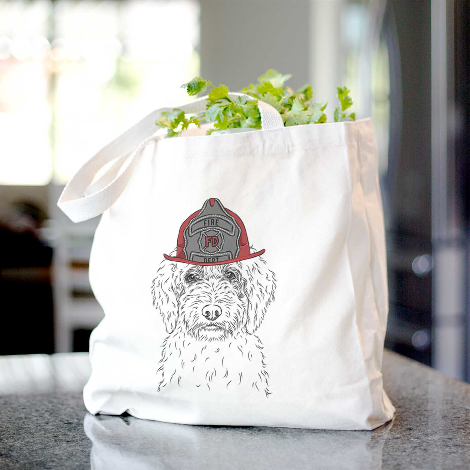 Labradoodle Print Cotton Tote Bag Beige - Eco-Friendly Reusable Shopping Bag