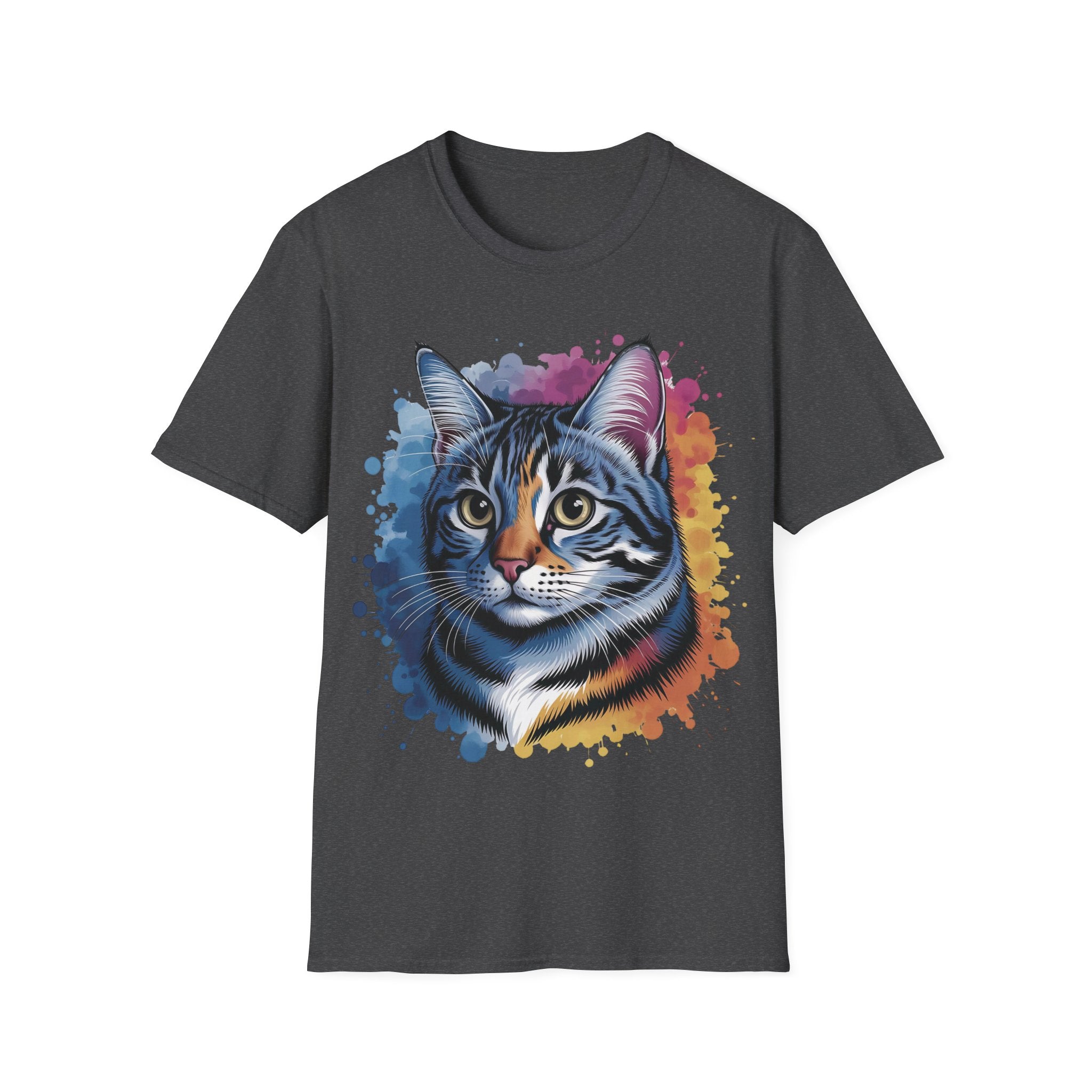 Watercolor Cat Head Printed Unisex Cotton T-Shirt