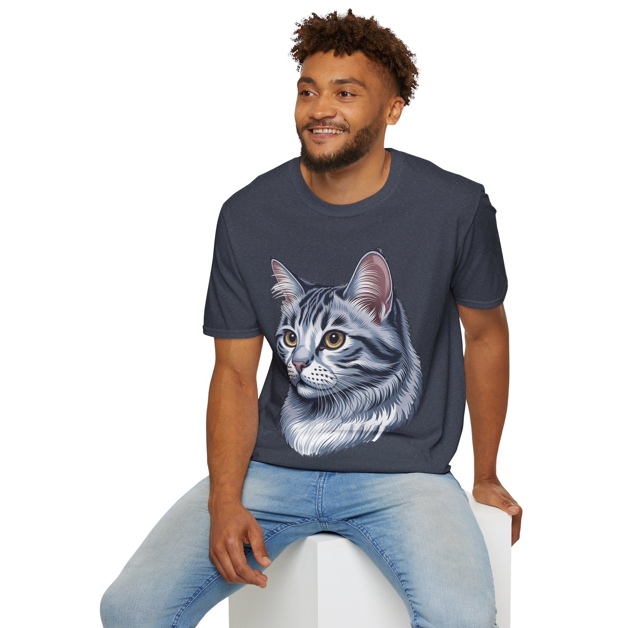 Watercolor Cat Portrait Printed Cotton Unisex T-Shirt
