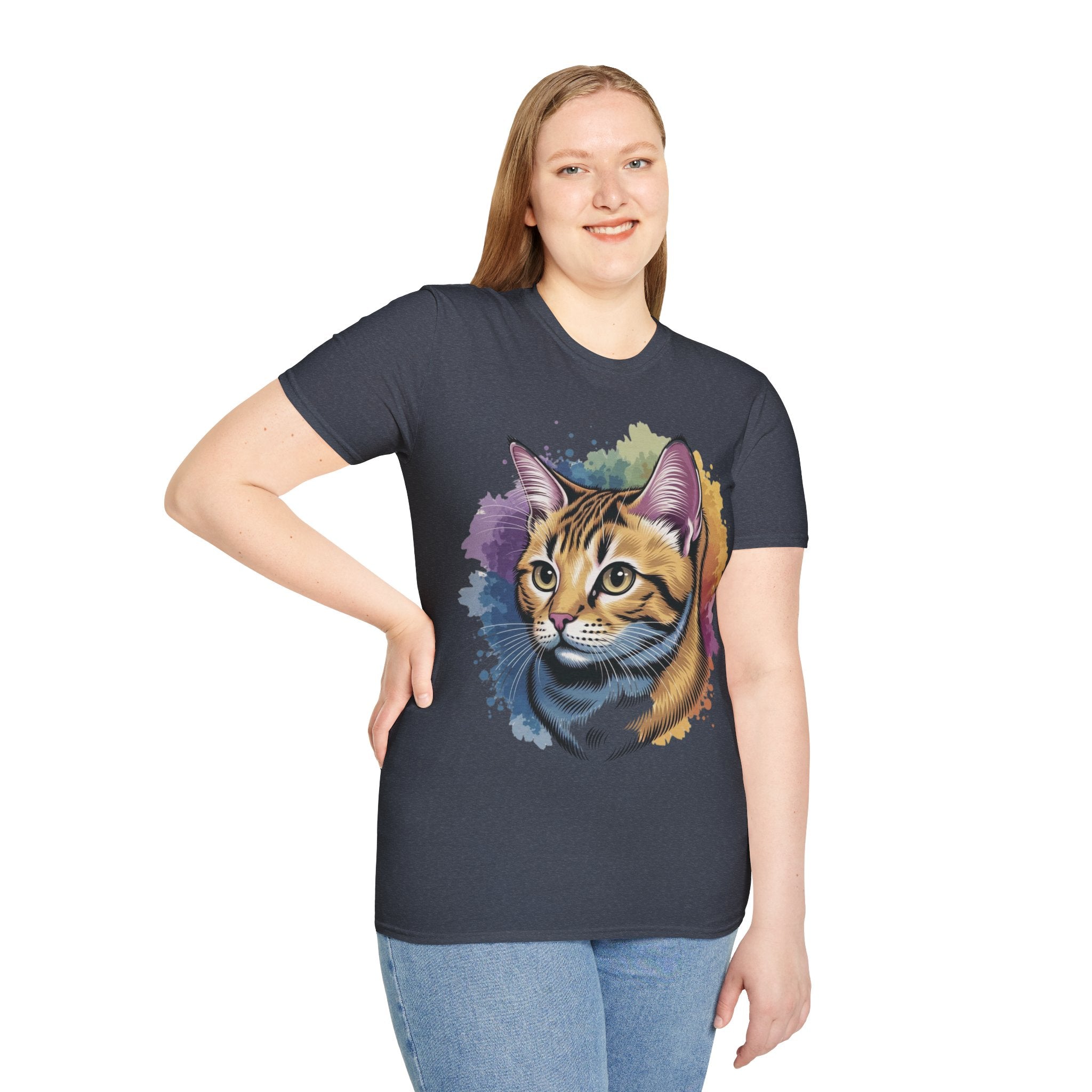 Watercolor Cat Portrait Unisex Cotton T-Shirt