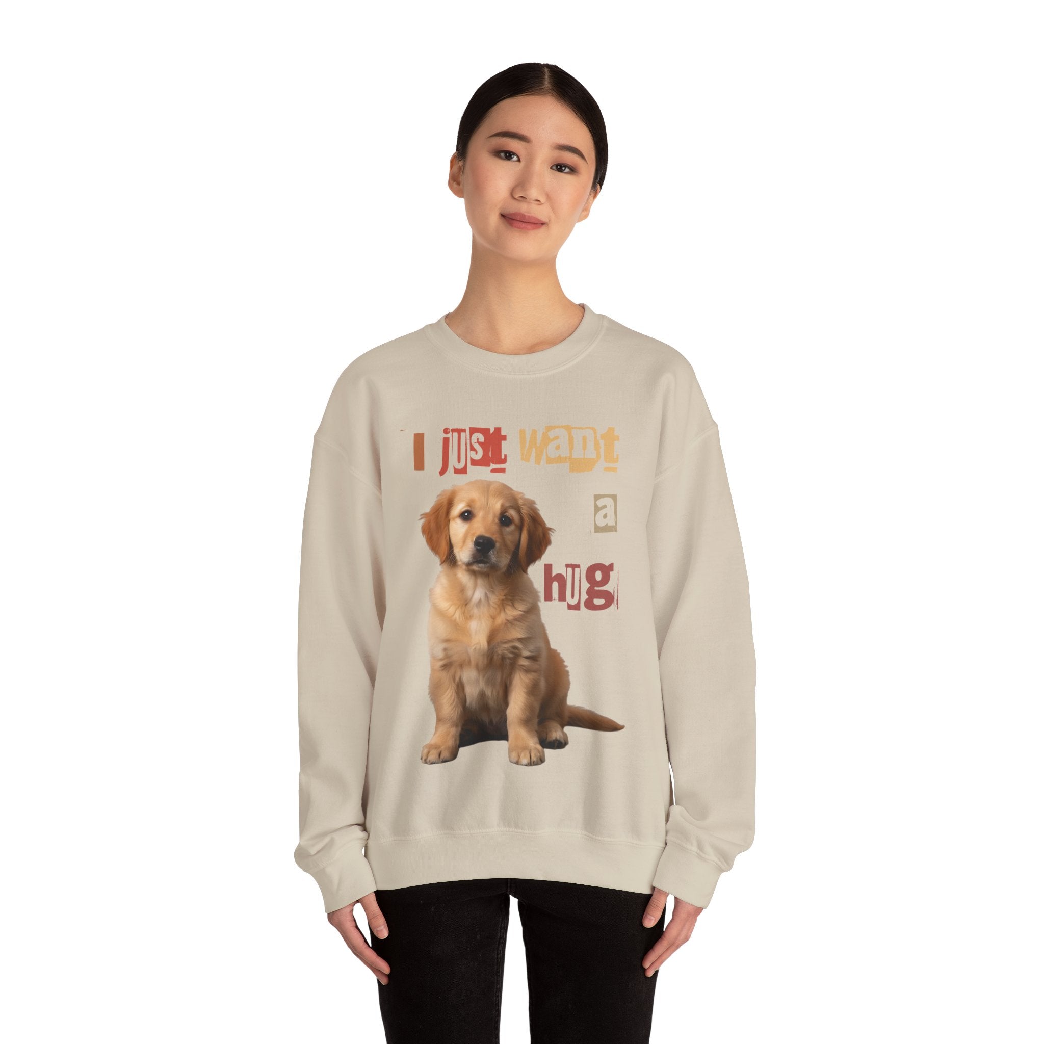 Cute Dog Hug Print Unisex Crewneck Sweatshirt