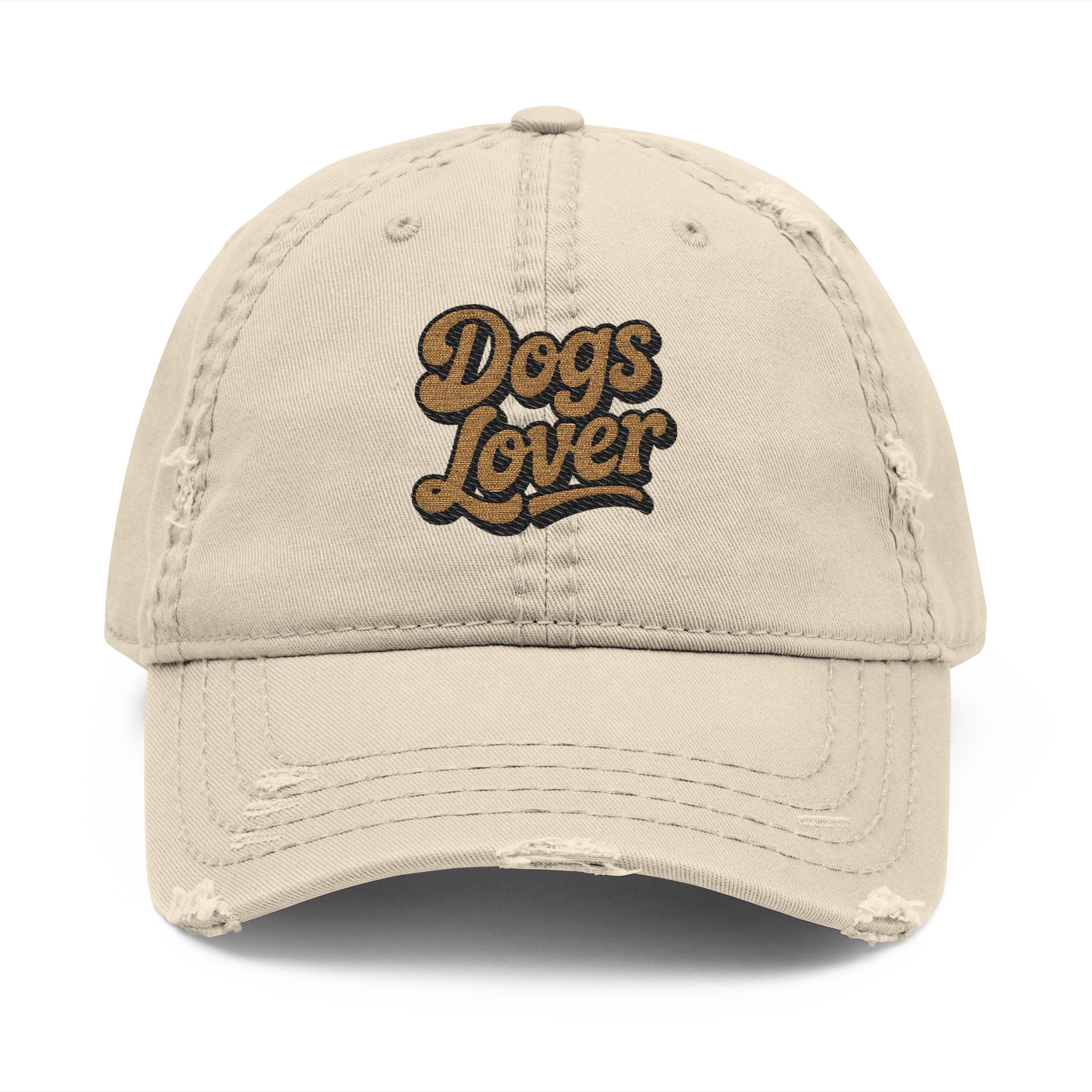Distressed Dogs Lover Embroidered Dad Hat Brown Cap