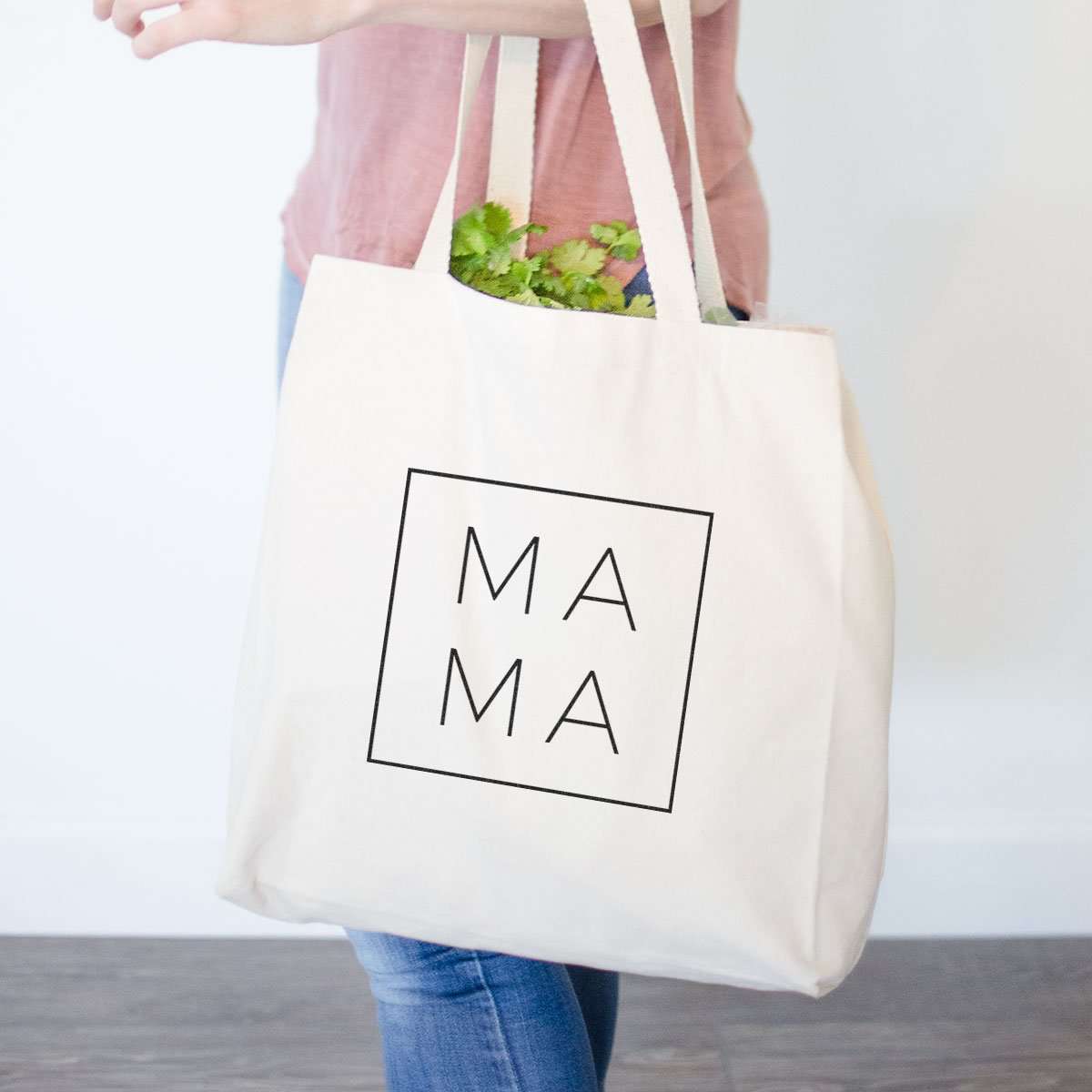 Square Canvas Tote Bag for Moms - Beige Mama Boxed