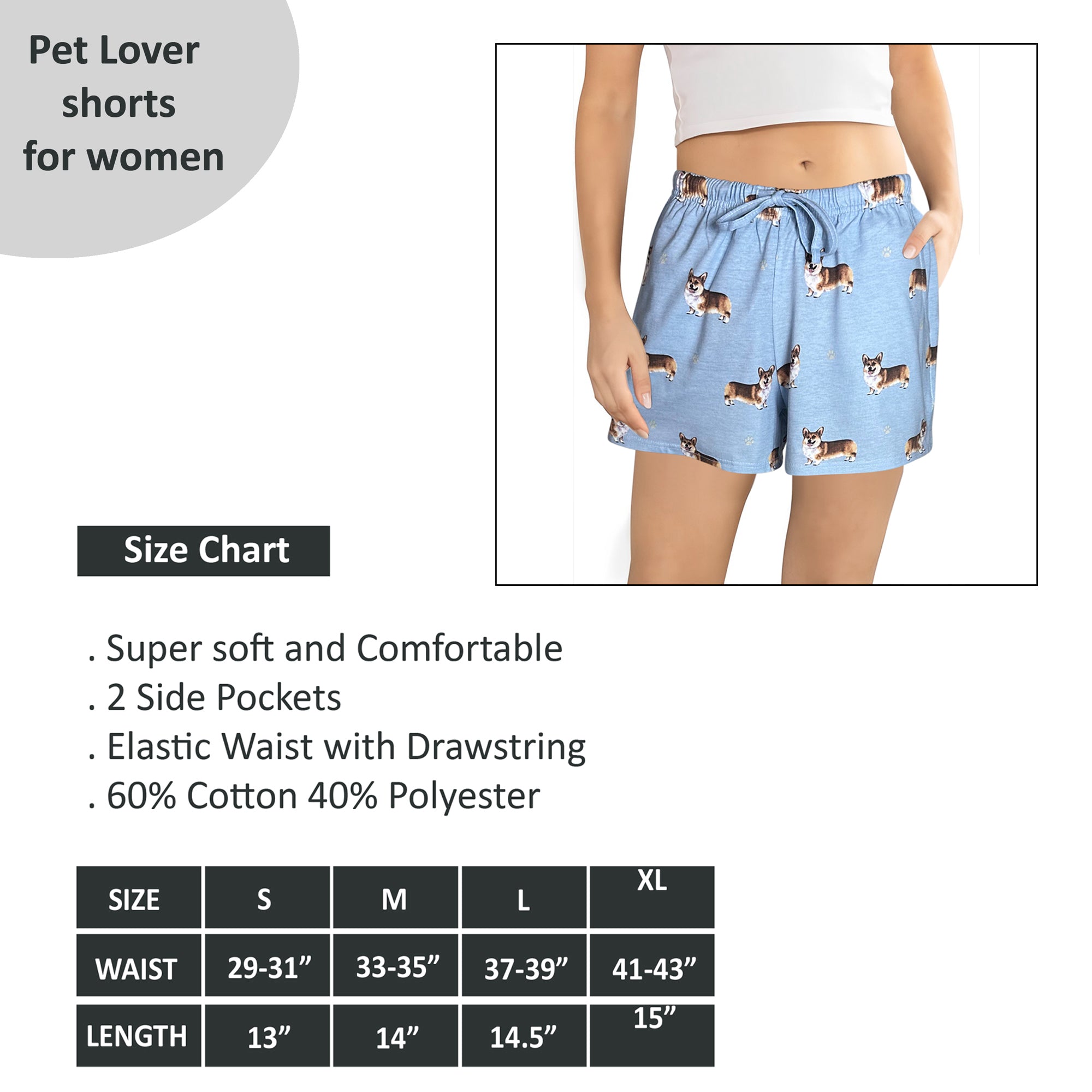 Cute Welsh Corgi Print Womens Lounge Shorts