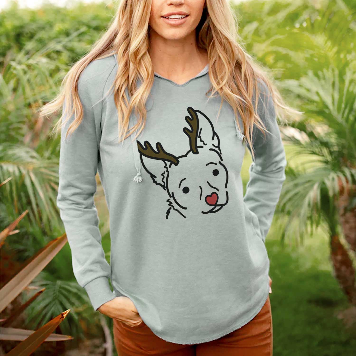 California Wave Pullover Hoodie Womens Red Chihuahua Mix Sweatshirt