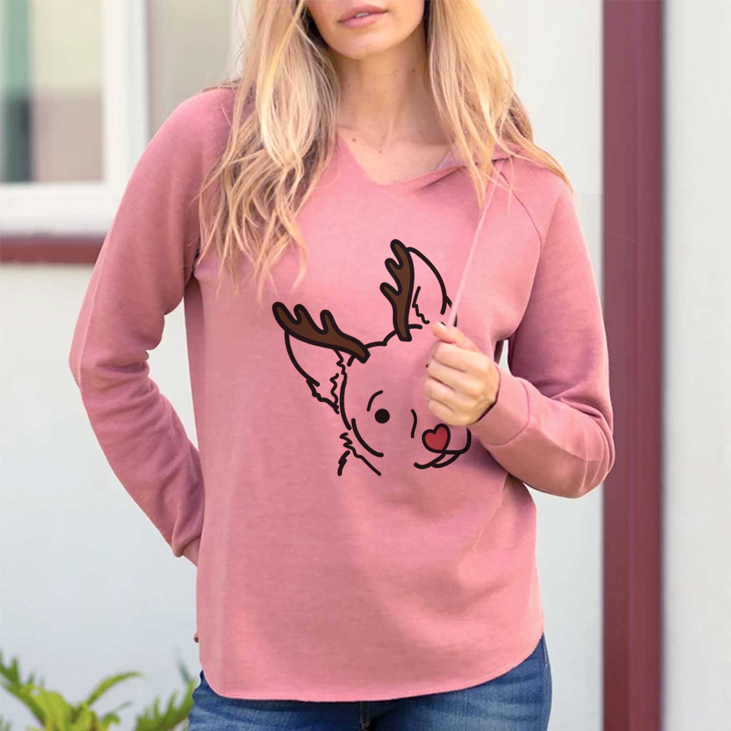 California Wave Pullover Hoodie Womens Red Chihuahua Mix Sweatshirt