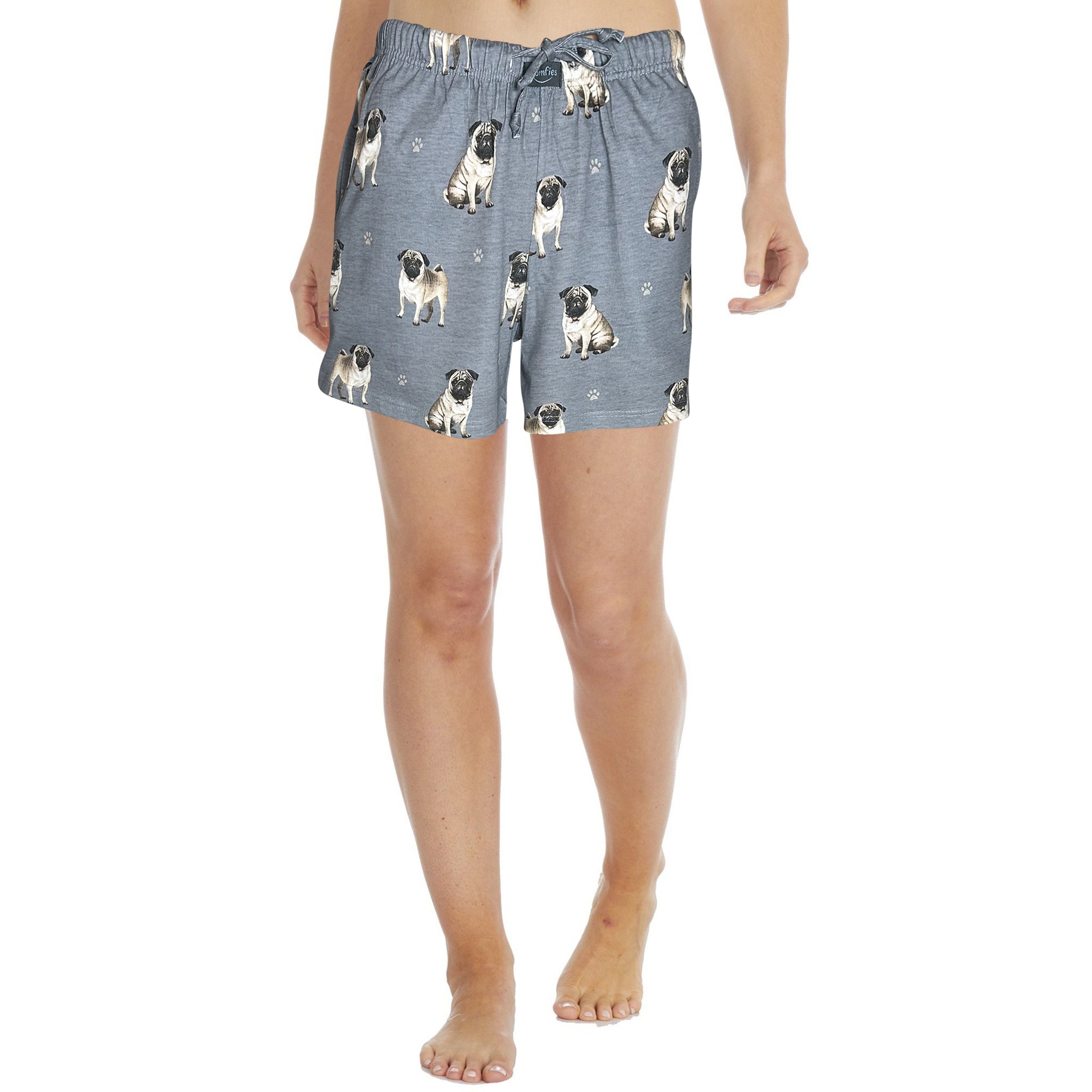 Womens Pug Print Lounge Shorts - Soft & Comfy Summer Wear