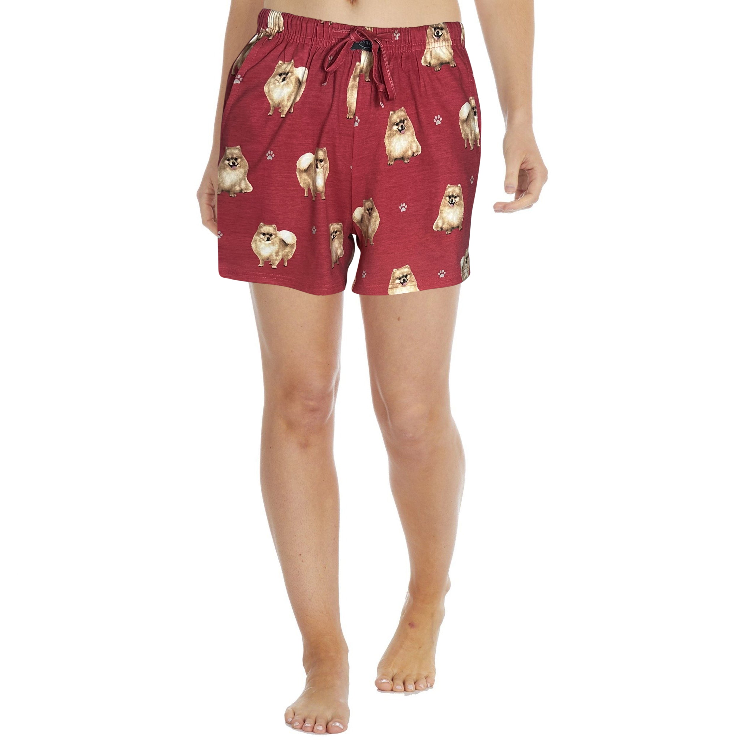 Womens Dog Print Lounge Shorts - Comfy Elastic Waist Shorts with Pockets