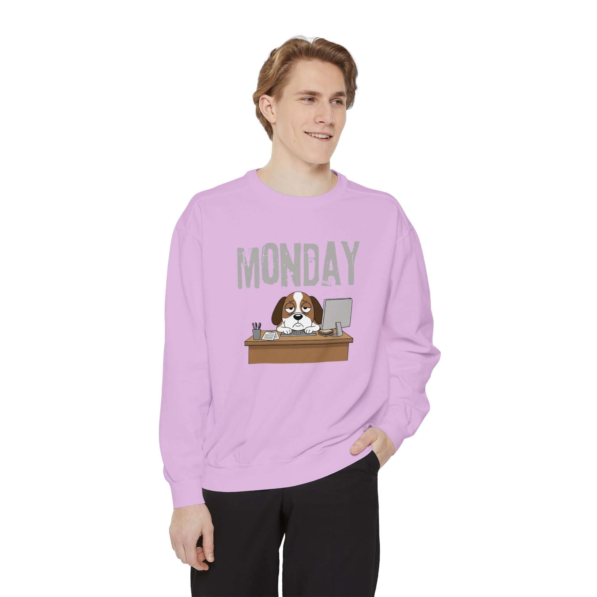 Dog Face Monday Unisex Crewneck Sweatshirt in Chalky Mint Color