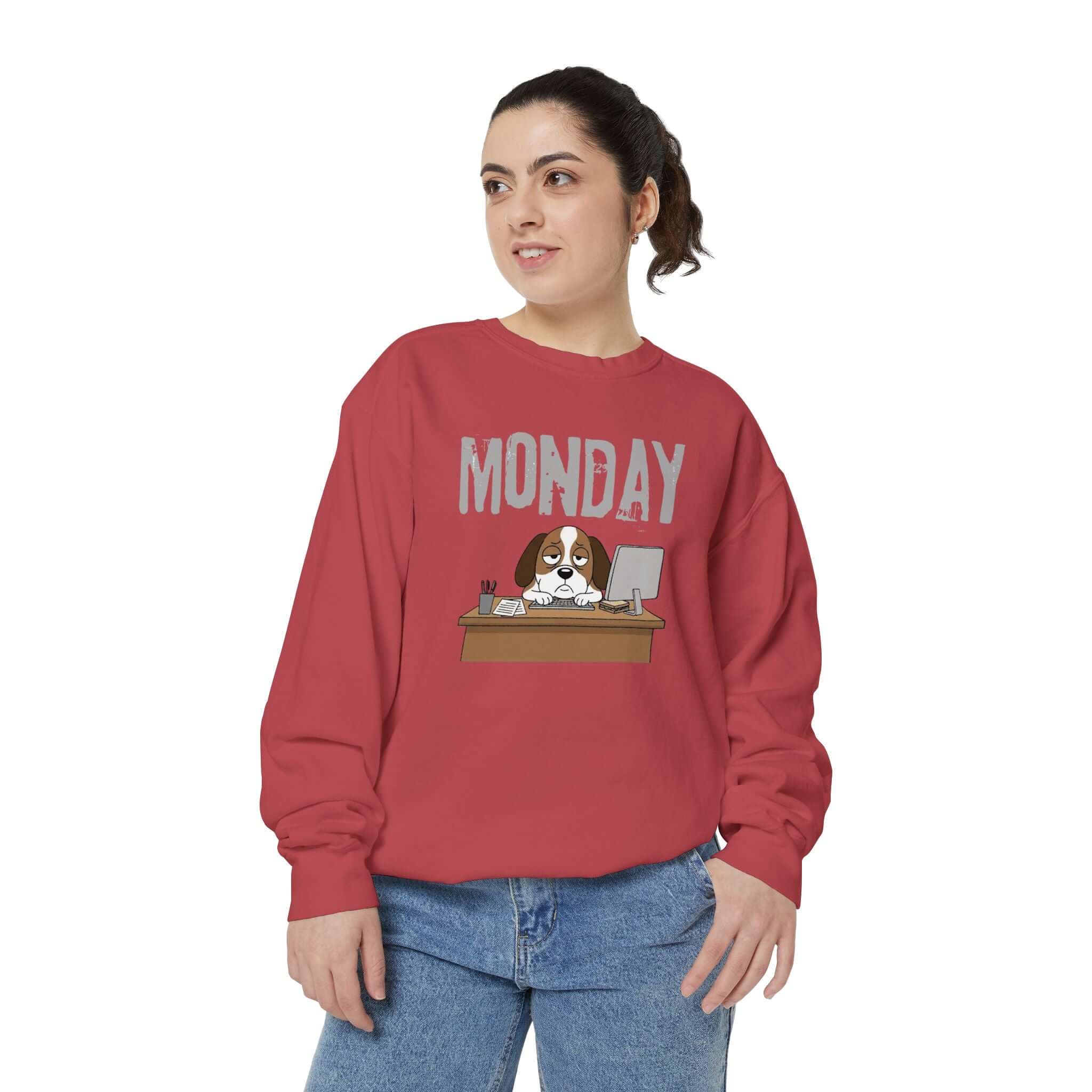 Dog Face Monday Unisex Crewneck Sweatshirt in Chalky Mint Color
