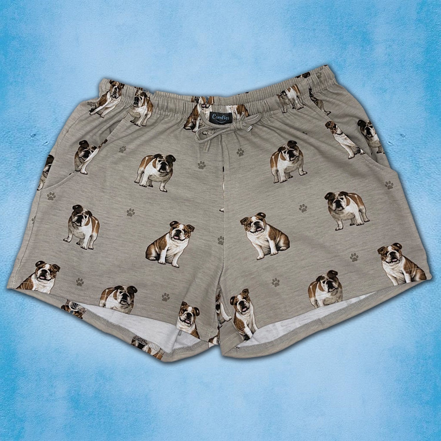 Womens Bulldog Print Lounge Shorts - Comfy Dog Lover Gift