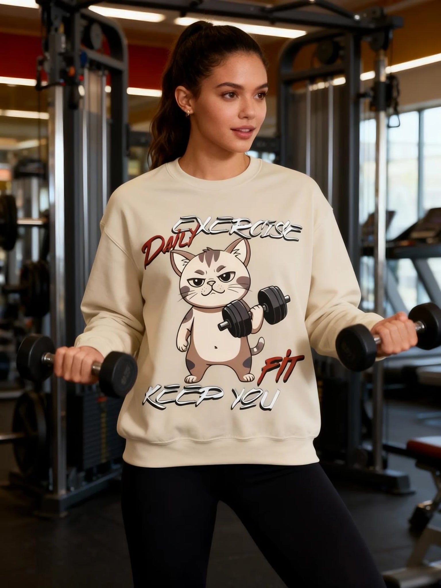 Cat Print Workout Unisex Sweatshirt - Gym-Room Grit & Humor