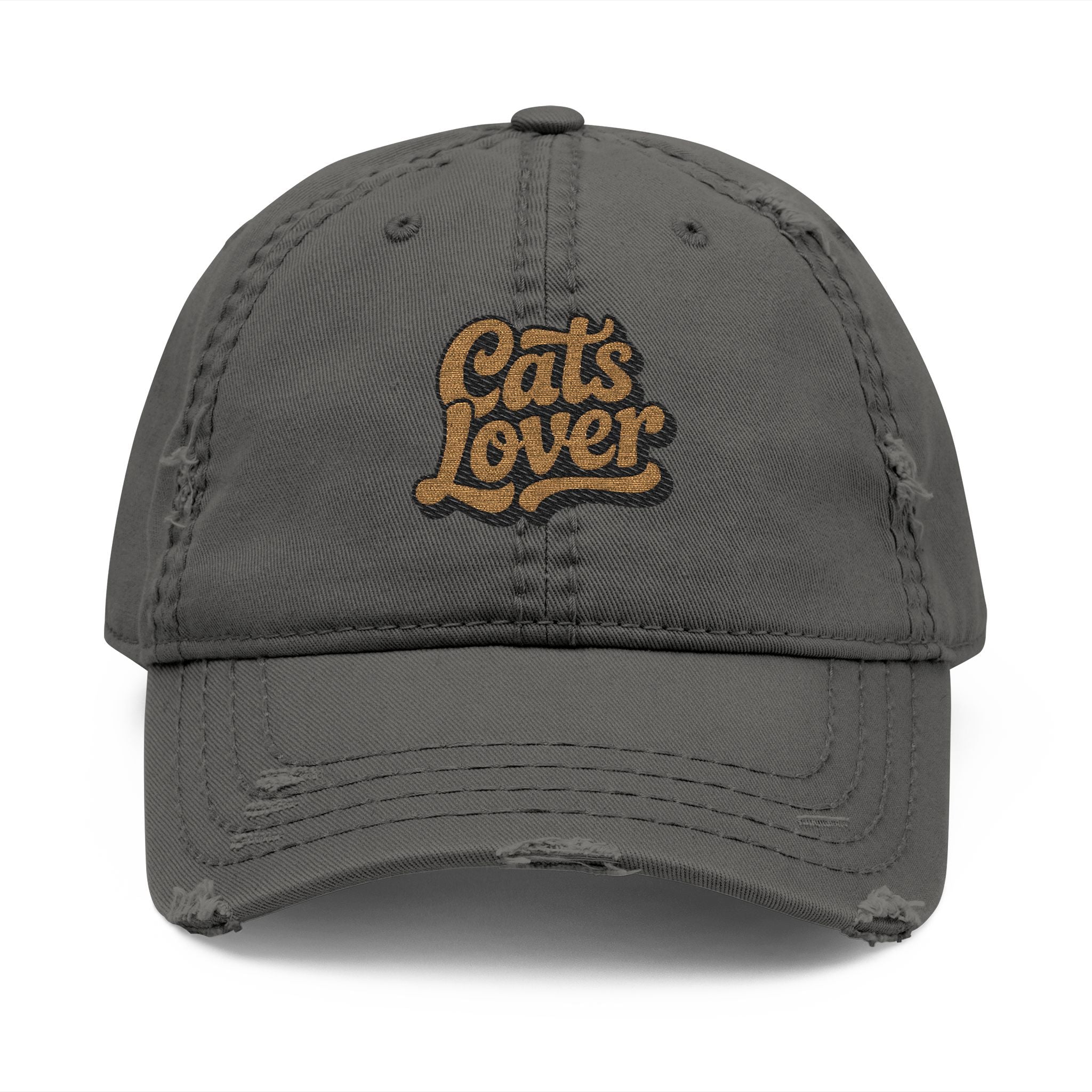 Embroidered Cats Lover Distressed Dad Hat Brown Cap