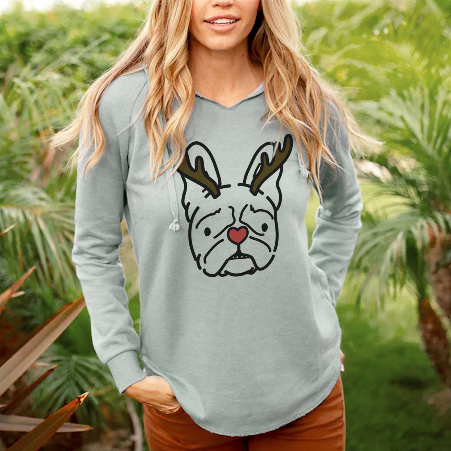 Womens Red Hooded Sweatshirt - French Bulldog Design