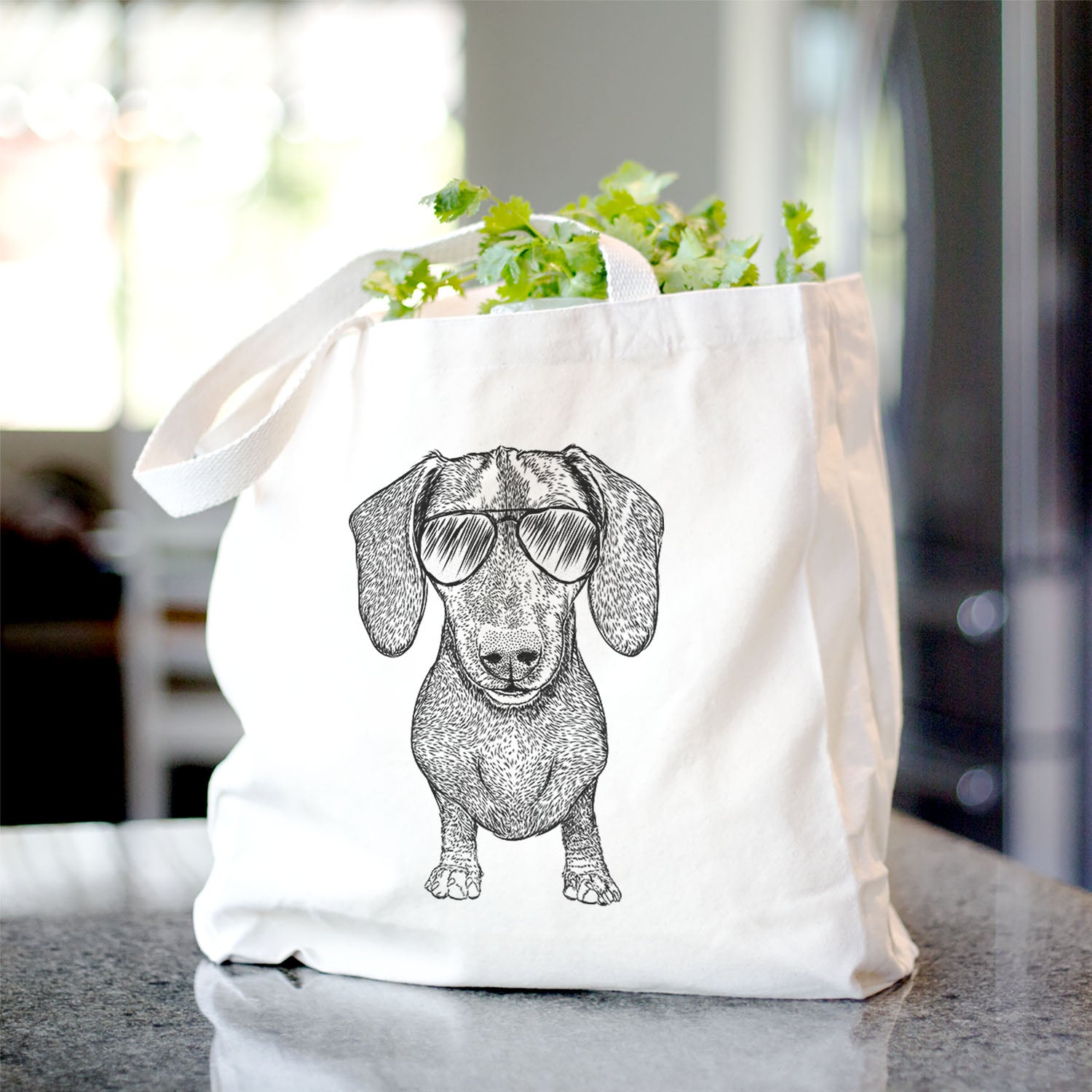Dachshund Print Cotton Canvas Tote Bag