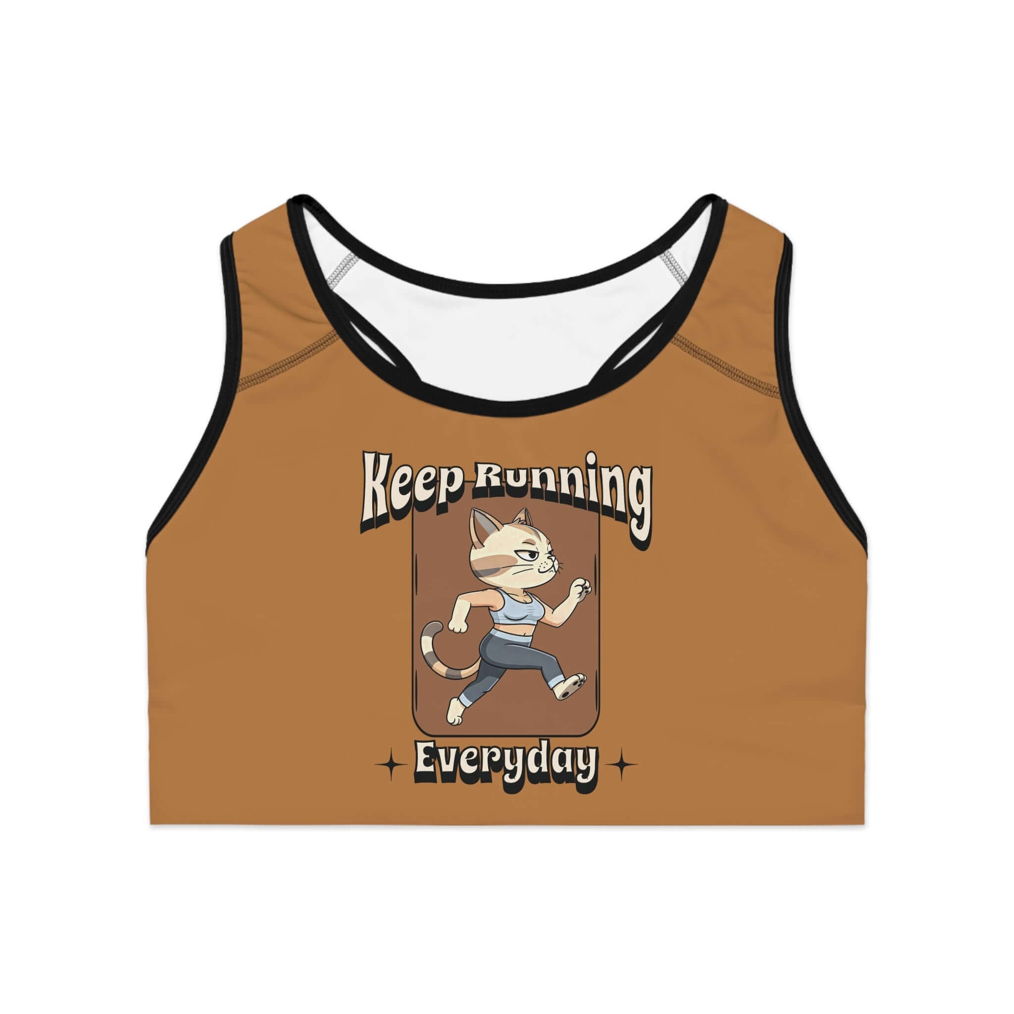 Motivational Running Cat Print Sports Bra - Moisture-Wicking Support for Workouts