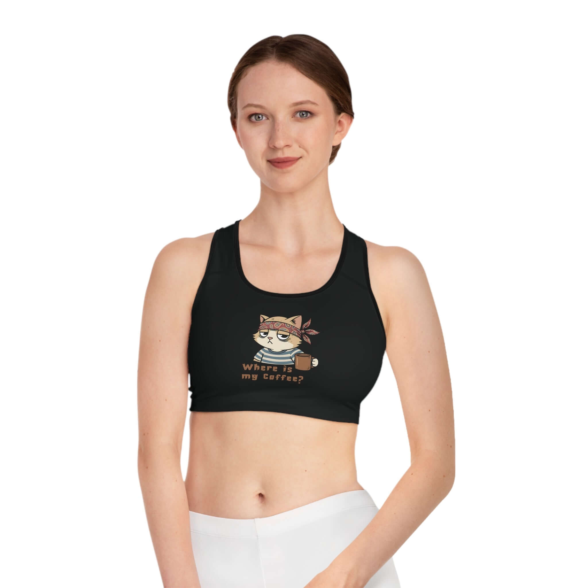 Cute Cat All-Over Print Sports Bra for Low-Medium Impact Workouts