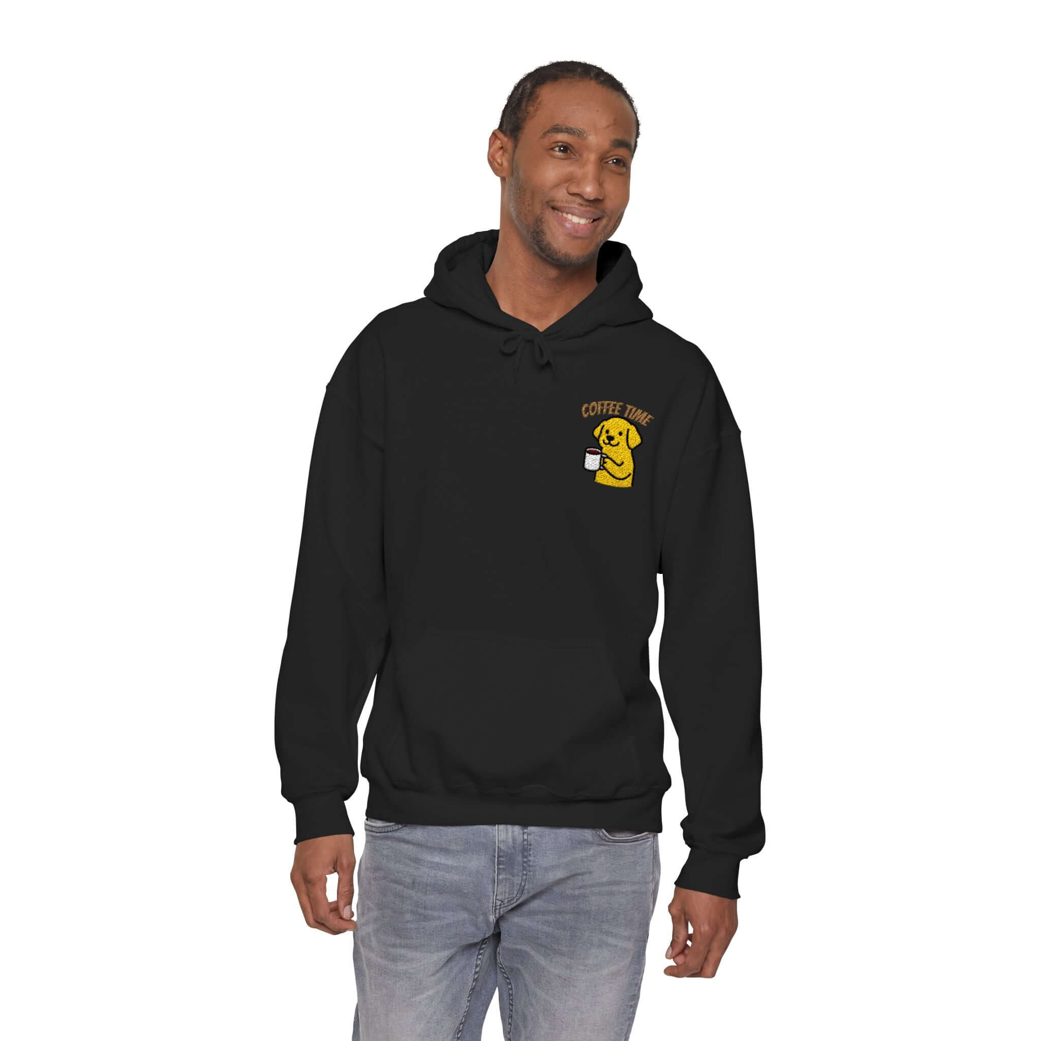 Coffee Time Dog Embroidered Unisex Hoodie - Cozy Homey Vibes