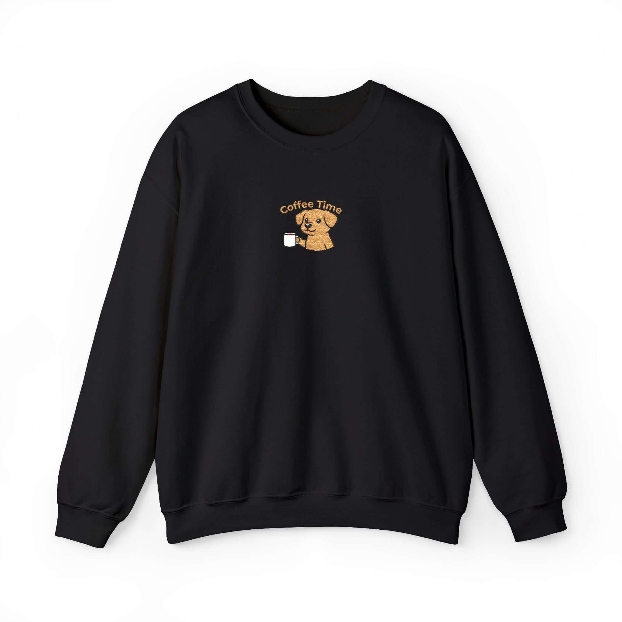 Cute Coffee Dog Embroidered Crewneck Sweatshirt