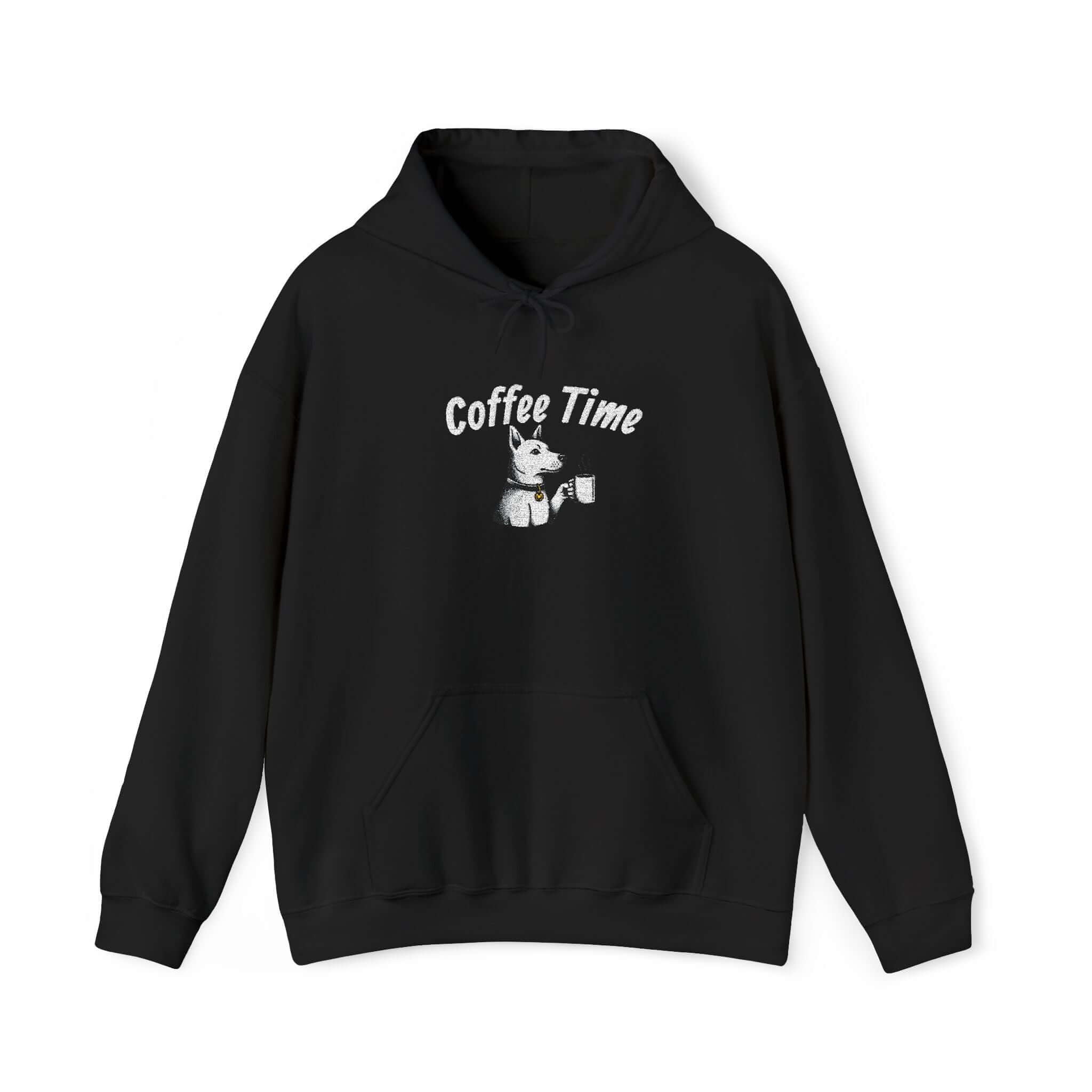 Coffee Time Dog Embroidered Pullover Hoodie - Cozy and Comfortable