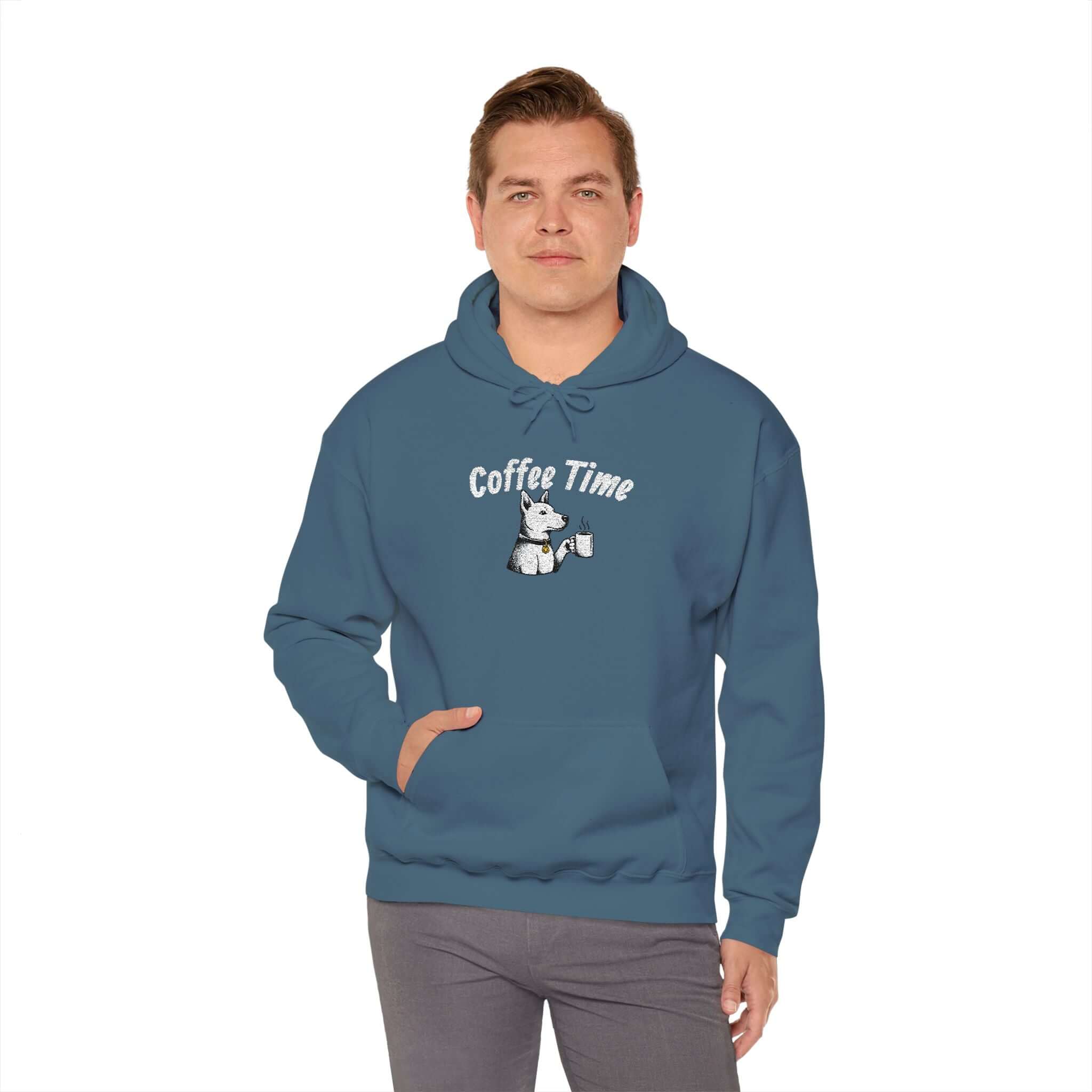 Coffee Time Dog Embroidered Pullover Hoodie - Cozy and Comfortable