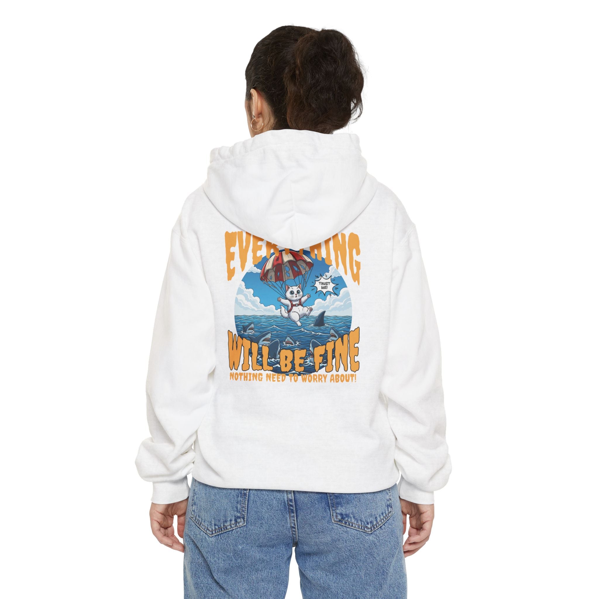 Cartoon Cat Unisex Pullover Hoodie - Cozy Vintage-Inspired Landscape Hooded Sweatshirt