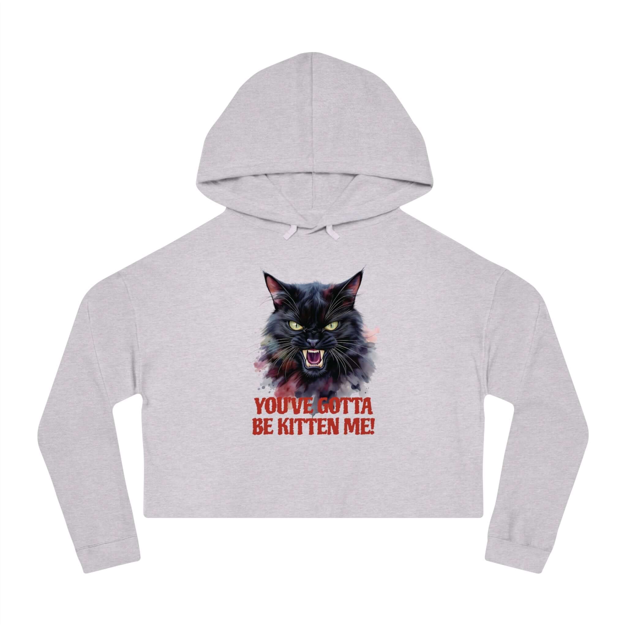 Playful Black Cat Cropped Hoodie for Women