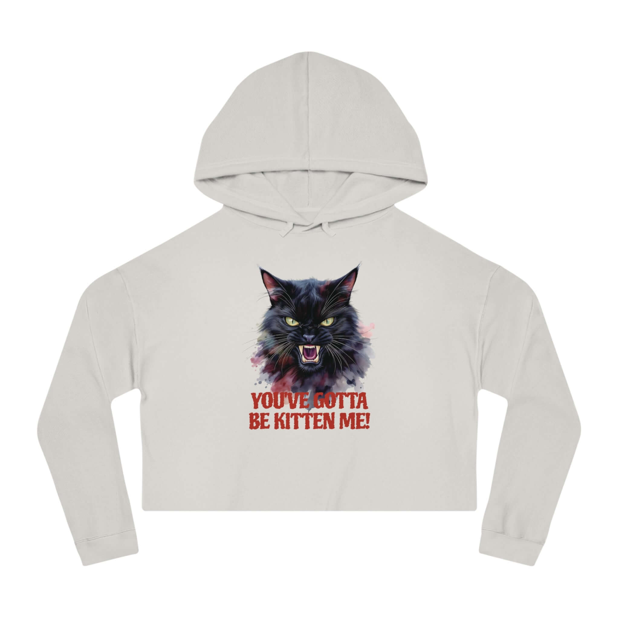 Playful Black Cat Cropped Hoodie for Women