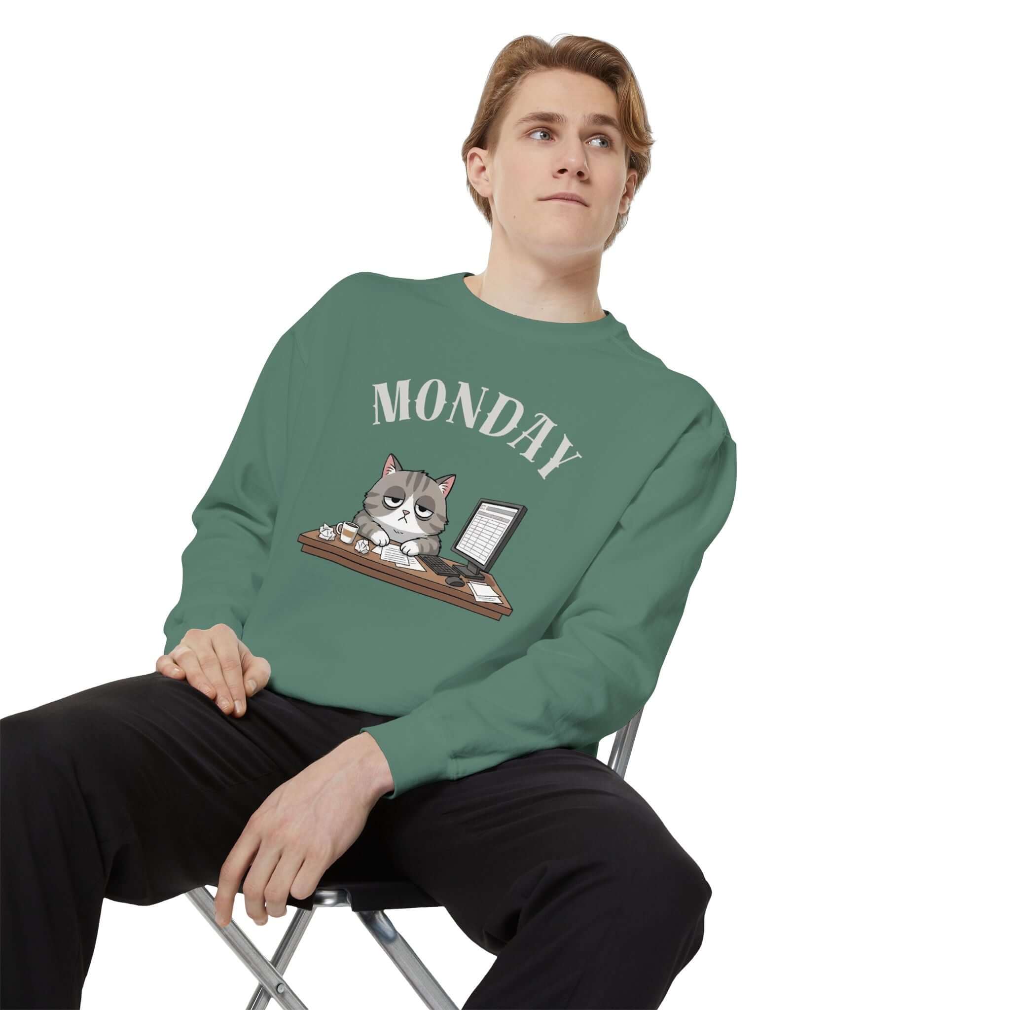 Monday Cat Face Unisex Crewneck Sweatshirt in Cheerful Colors