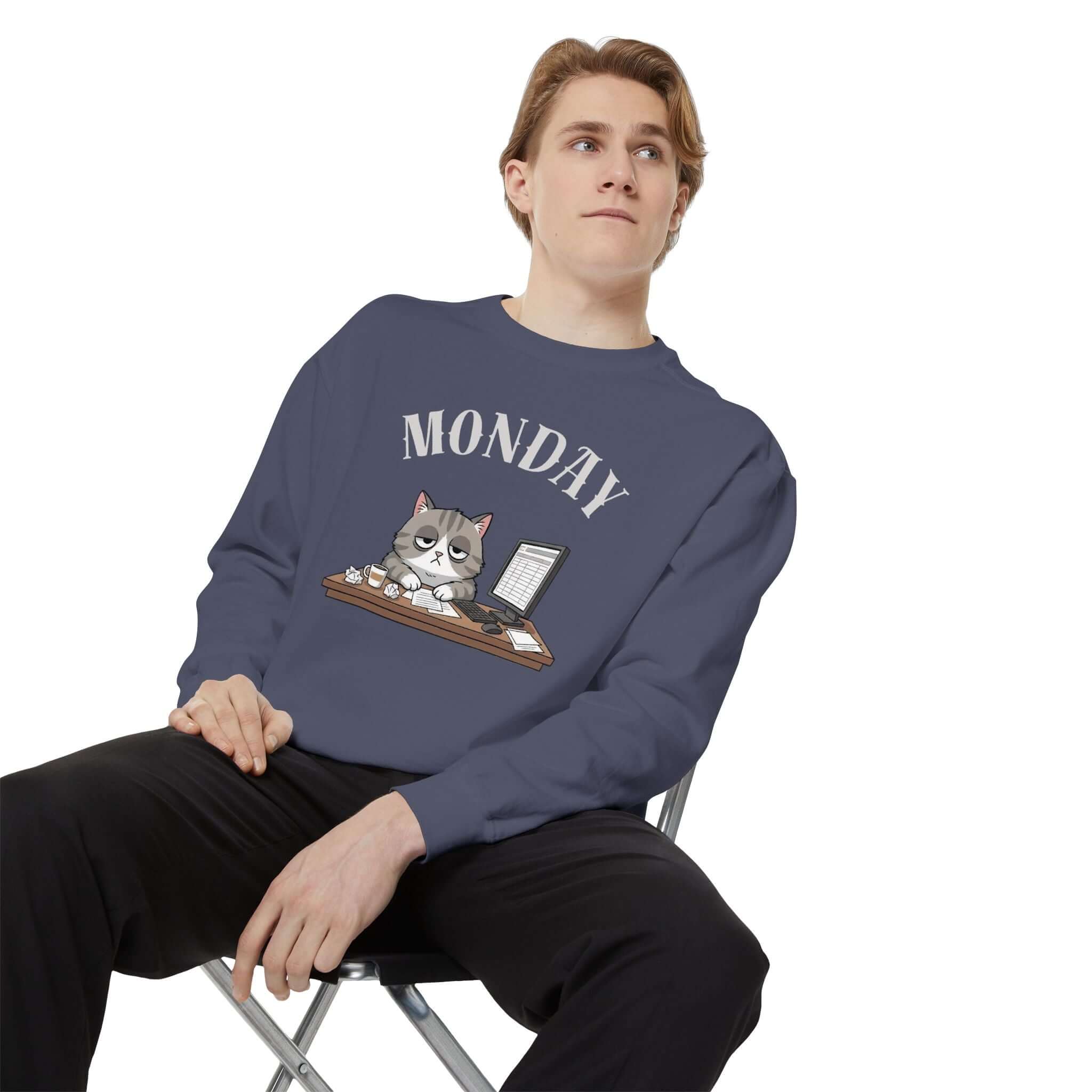 Monday Cat Face Unisex Crewneck Sweatshirt in Cheerful Colors