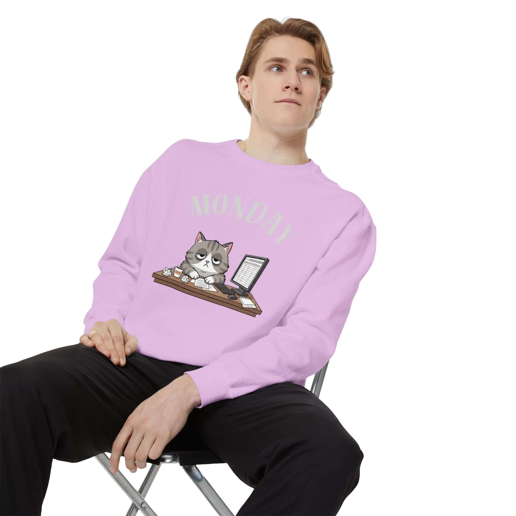 Monday Cat Face Unisex Crewneck Sweatshirt in Cheerful Colors