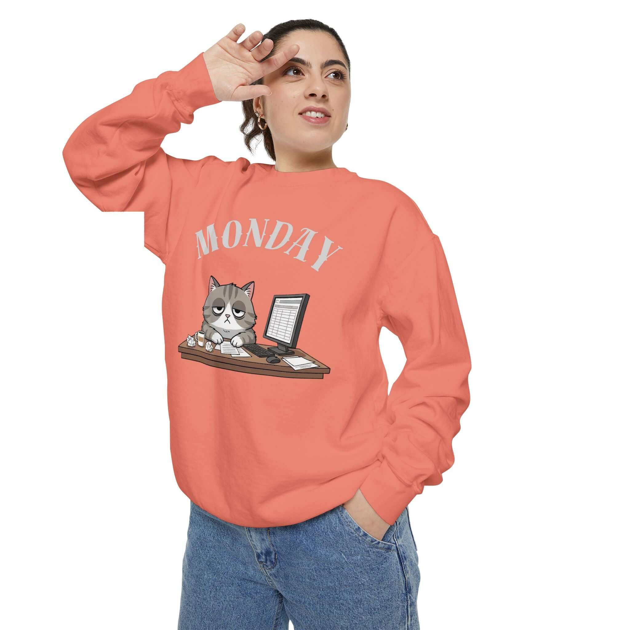 Monday Cat Face Unisex Crewneck Sweatshirt in Cheerful Colors