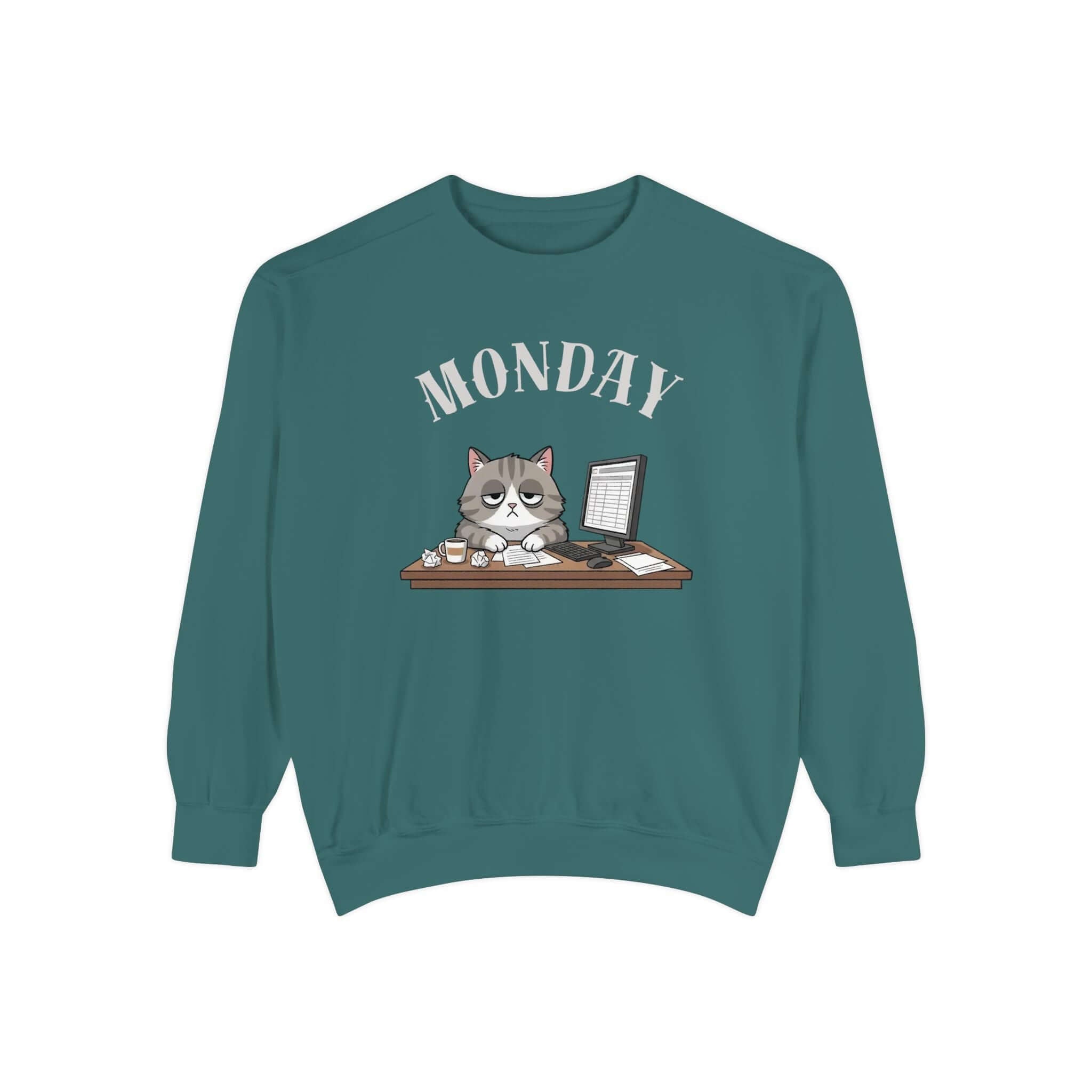 Monday Cat Face Unisex Crewneck Sweatshirt in Cheerful Colors
