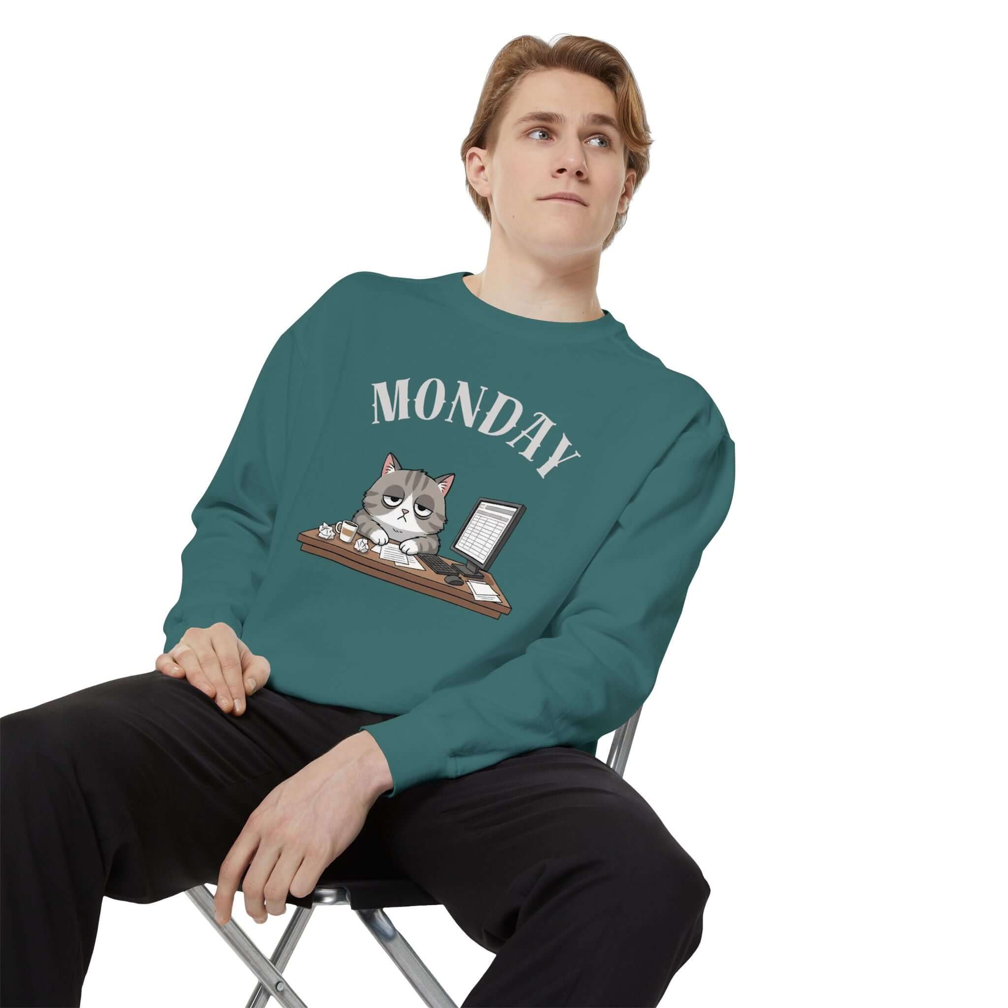Monday Cat Face Unisex Crewneck Sweatshirt in Cheerful Colors