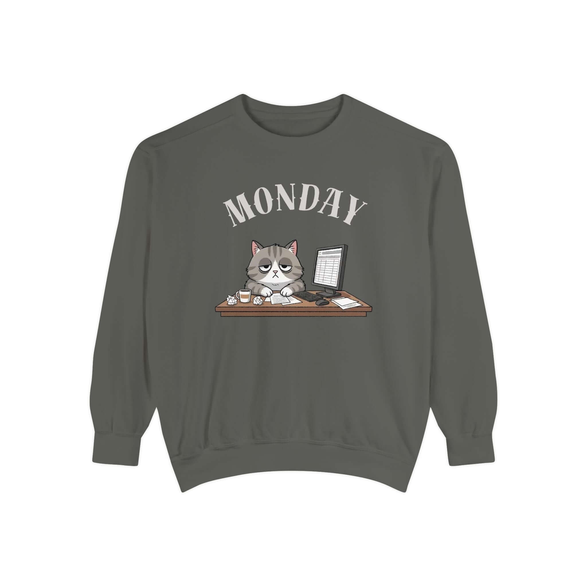 Monday Cat Face Unisex Crewneck Sweatshirt in Cheerful Colors