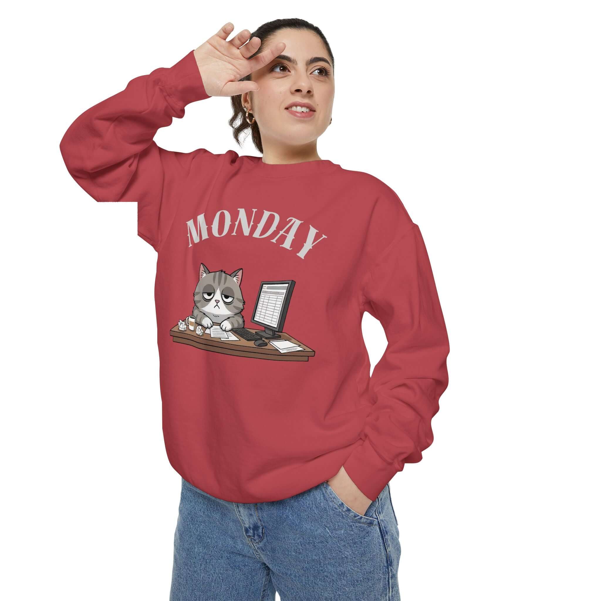 Monday Cat Face Unisex Crewneck Sweatshirt in Cheerful Colors