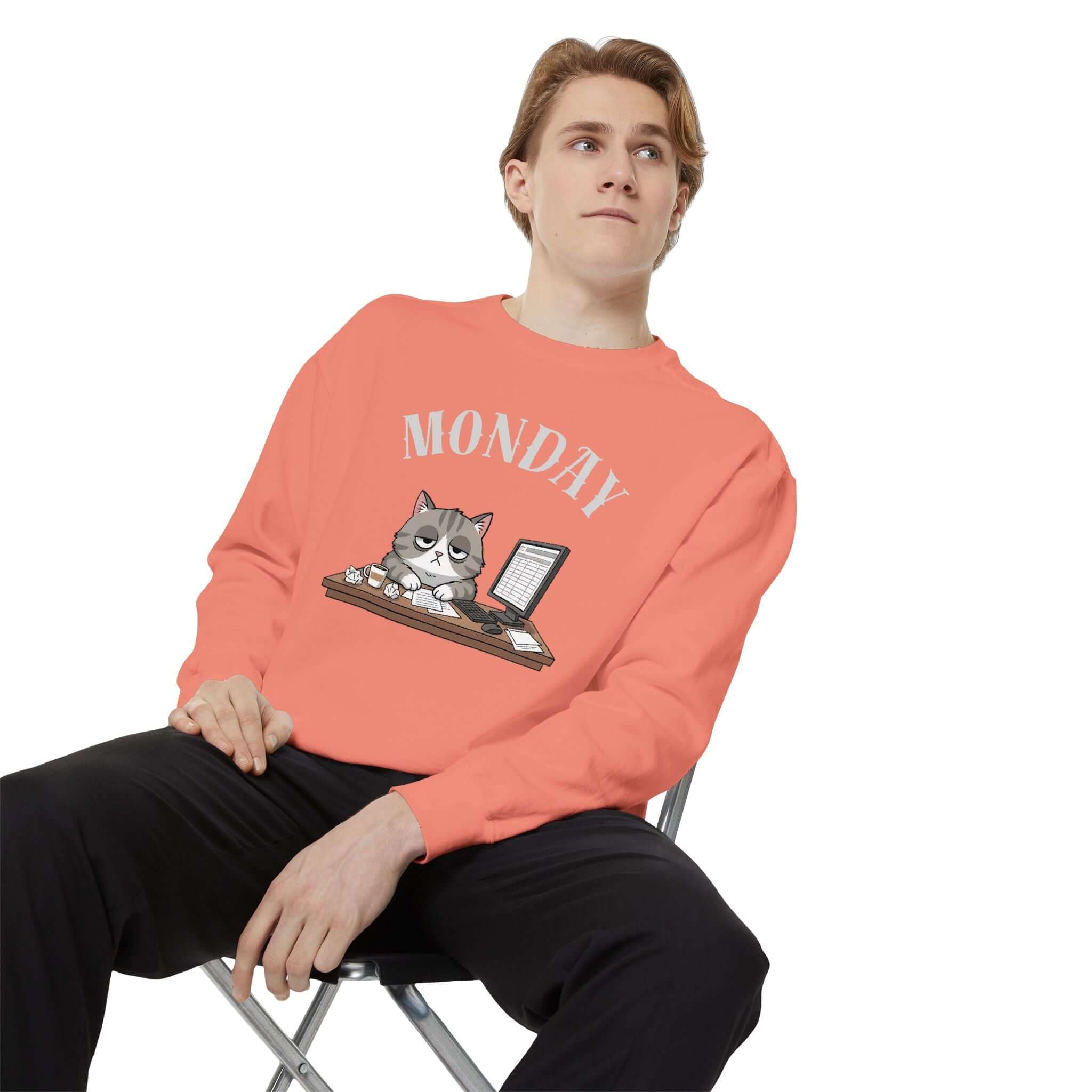 Monday Cat Face Unisex Crewneck Sweatshirt in Cheerful Colors