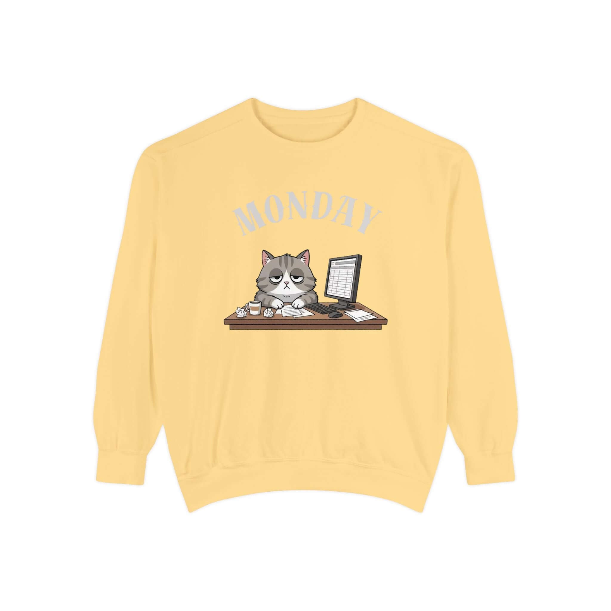 Monday Cat Face Unisex Crewneck Sweatshirt in Cheerful Colors