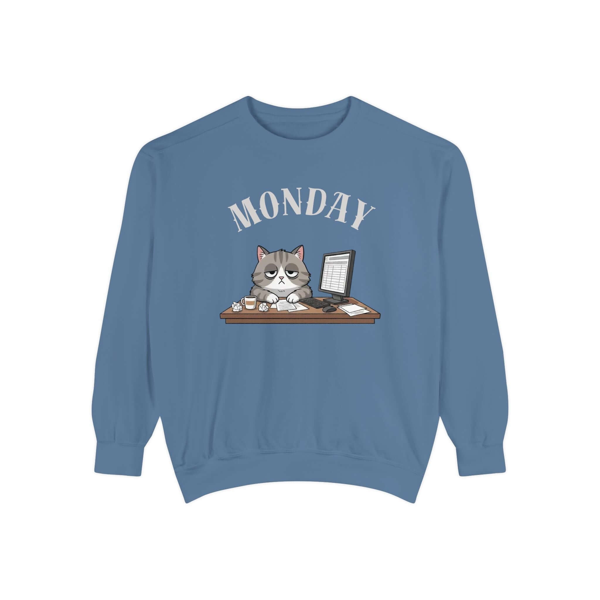 Monday Cat Face Unisex Crewneck Sweatshirt in Cheerful Colors