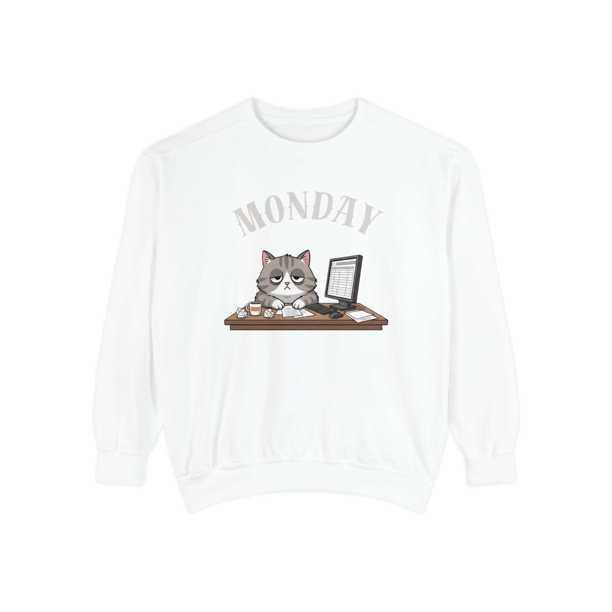 Monday Cat Face Unisex Crewneck Sweatshirt in Cheerful Colors