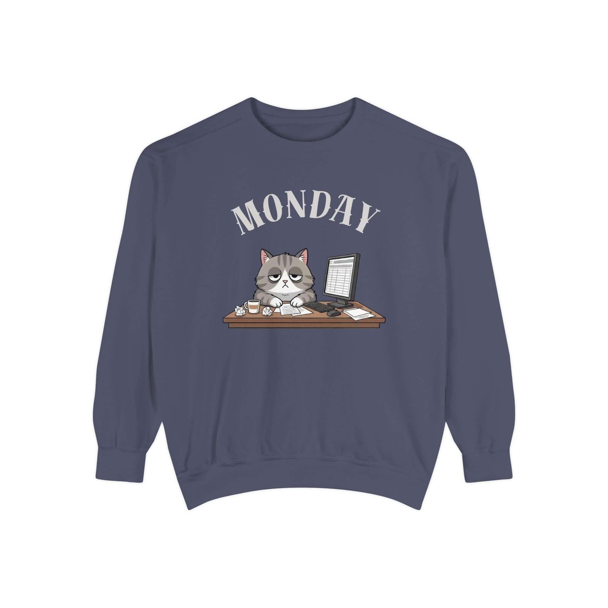 Monday Cat Face Unisex Crewneck Sweatshirt in Cheerful Colors