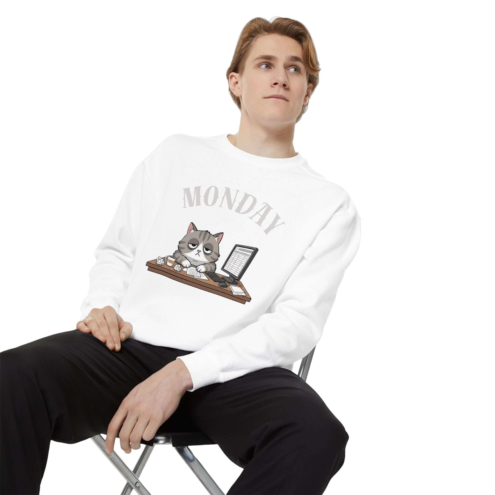 Monday Cat Face Unisex Crewneck Sweatshirt in Cheerful Colors
