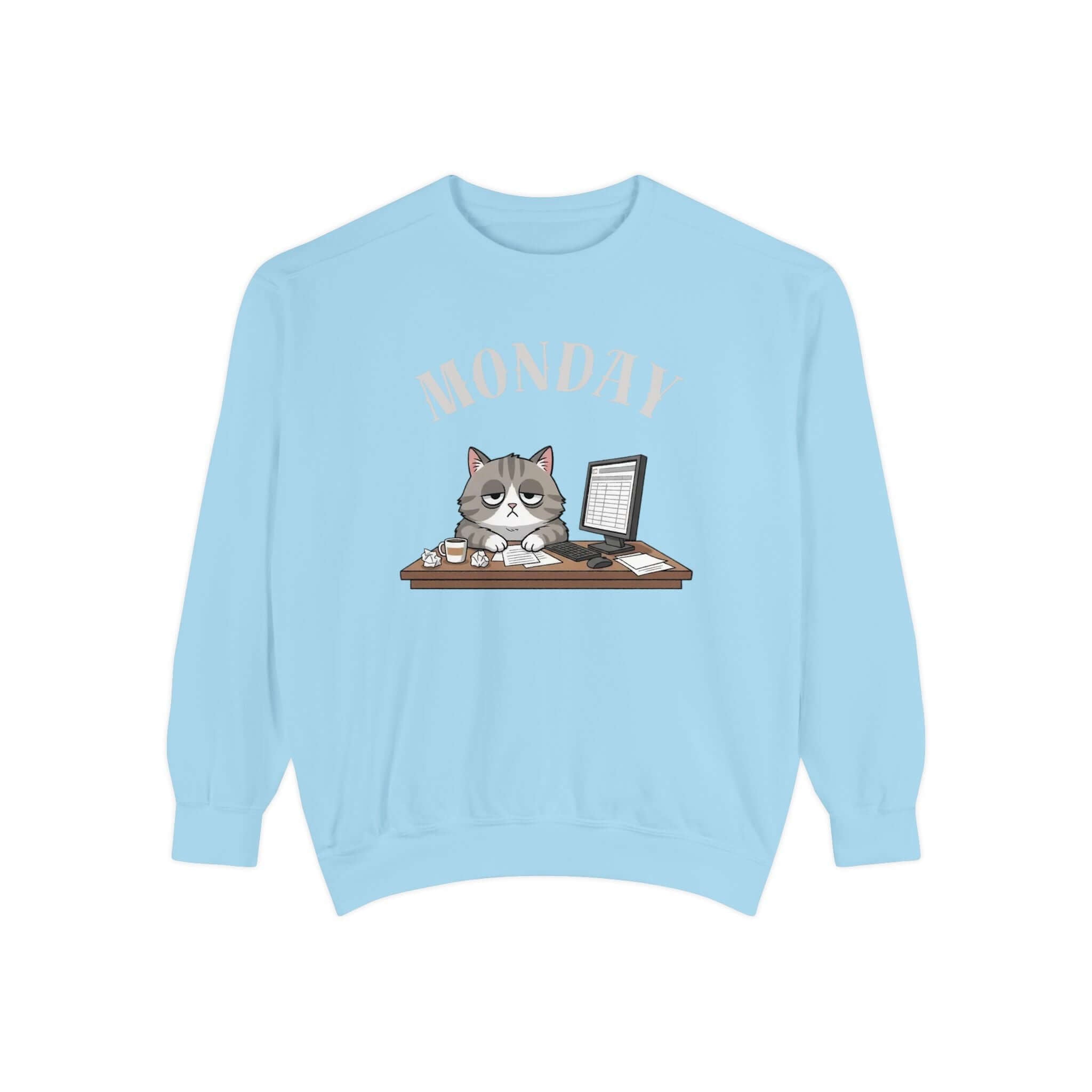 Monday Cat Face Unisex Crewneck Sweatshirt in Cheerful Colors